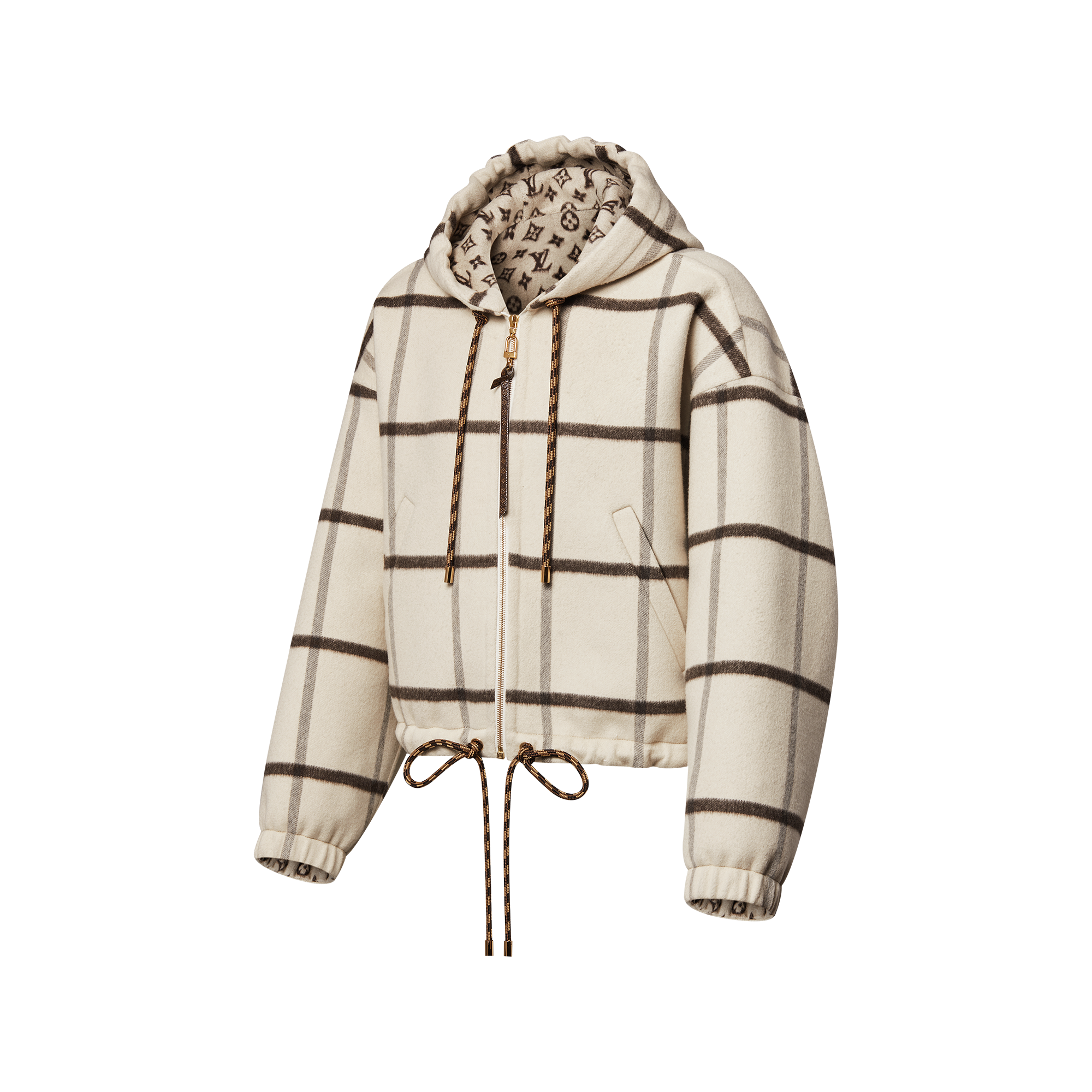 Check Motif Hoodie Jacket  in Wanita