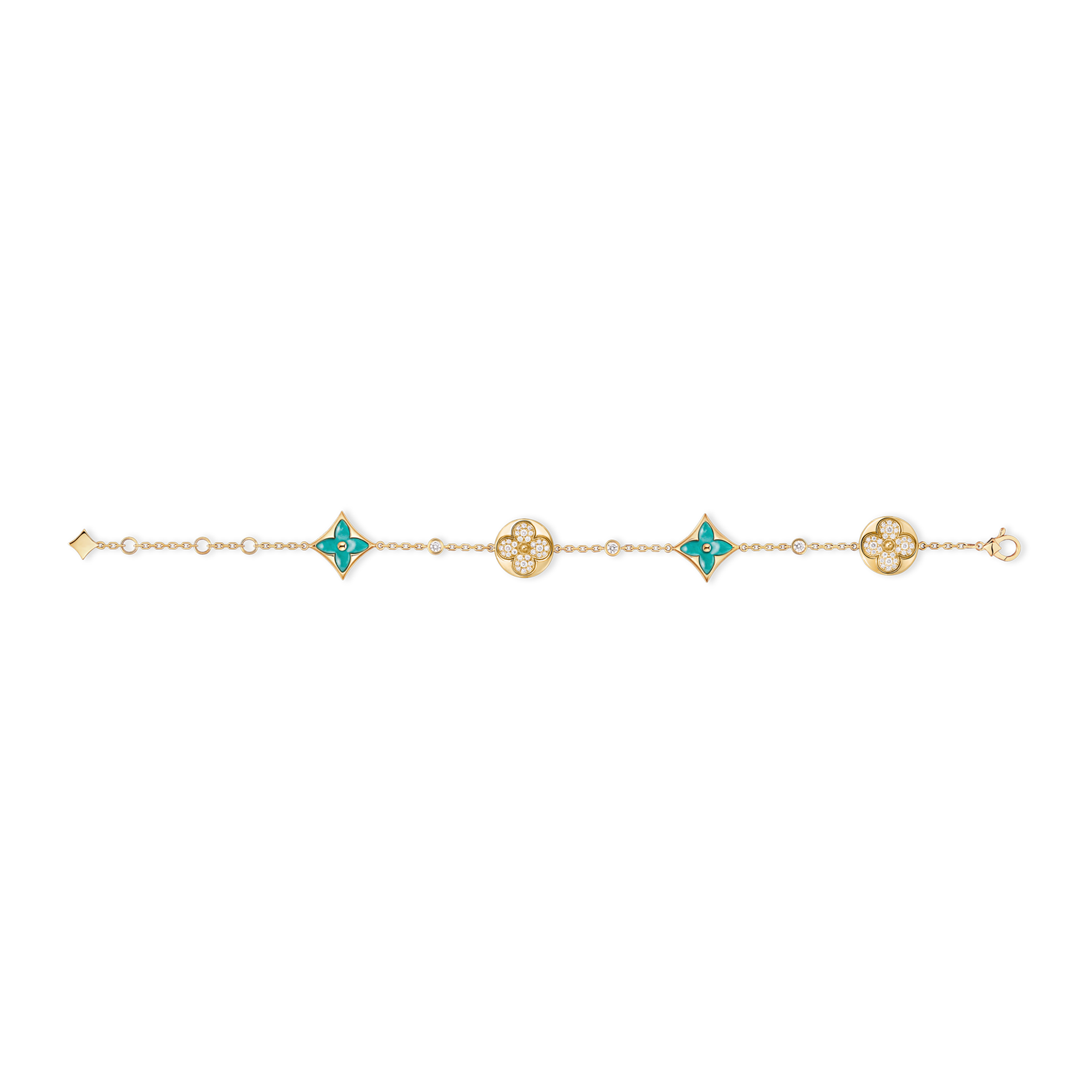 Color Blossom BB Star and Sun Multi-Motif Bracelet, Yellow Gold, Amazonite and Diamonds  in Jewelry