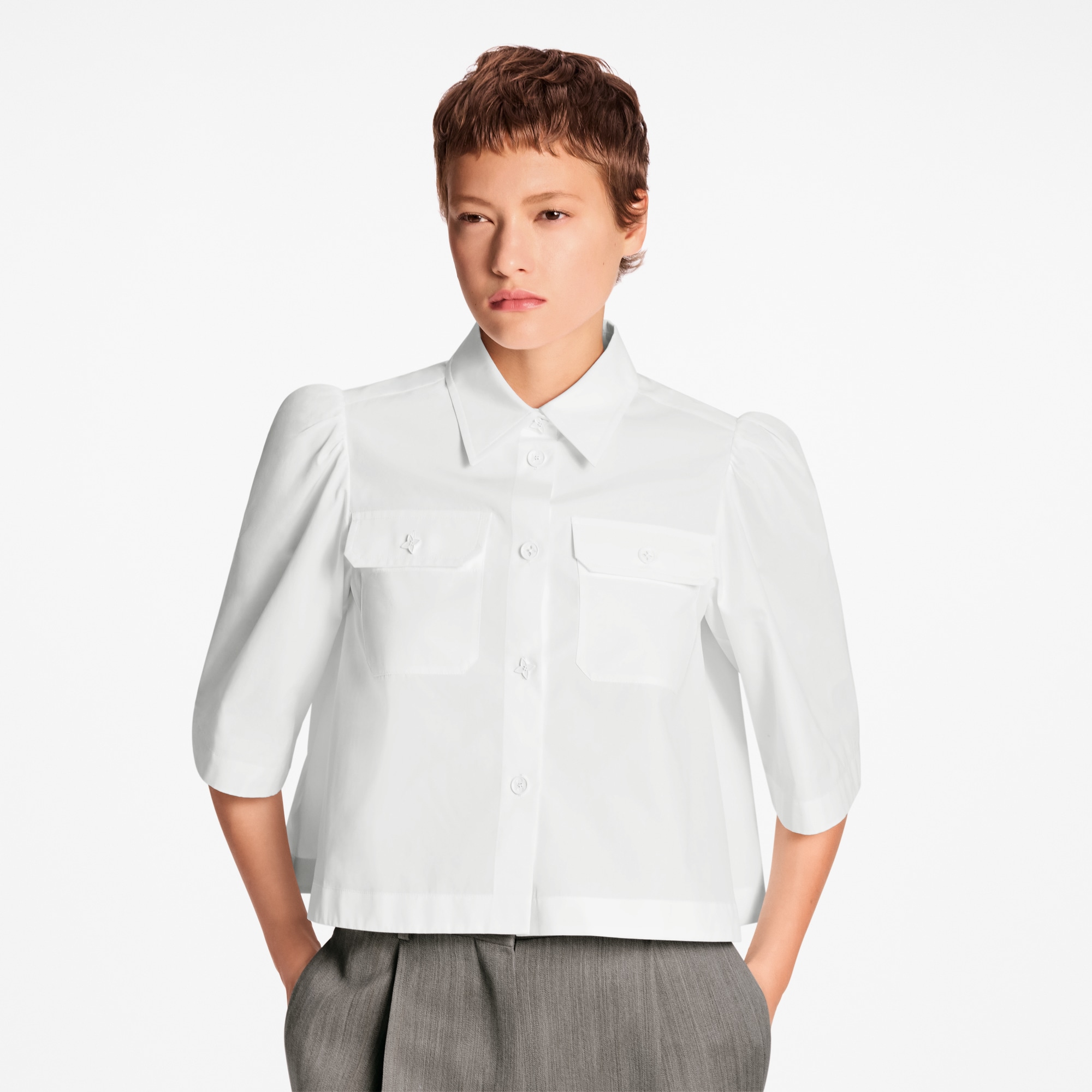 Cropped Flap Pocket Shirt  in Wanita