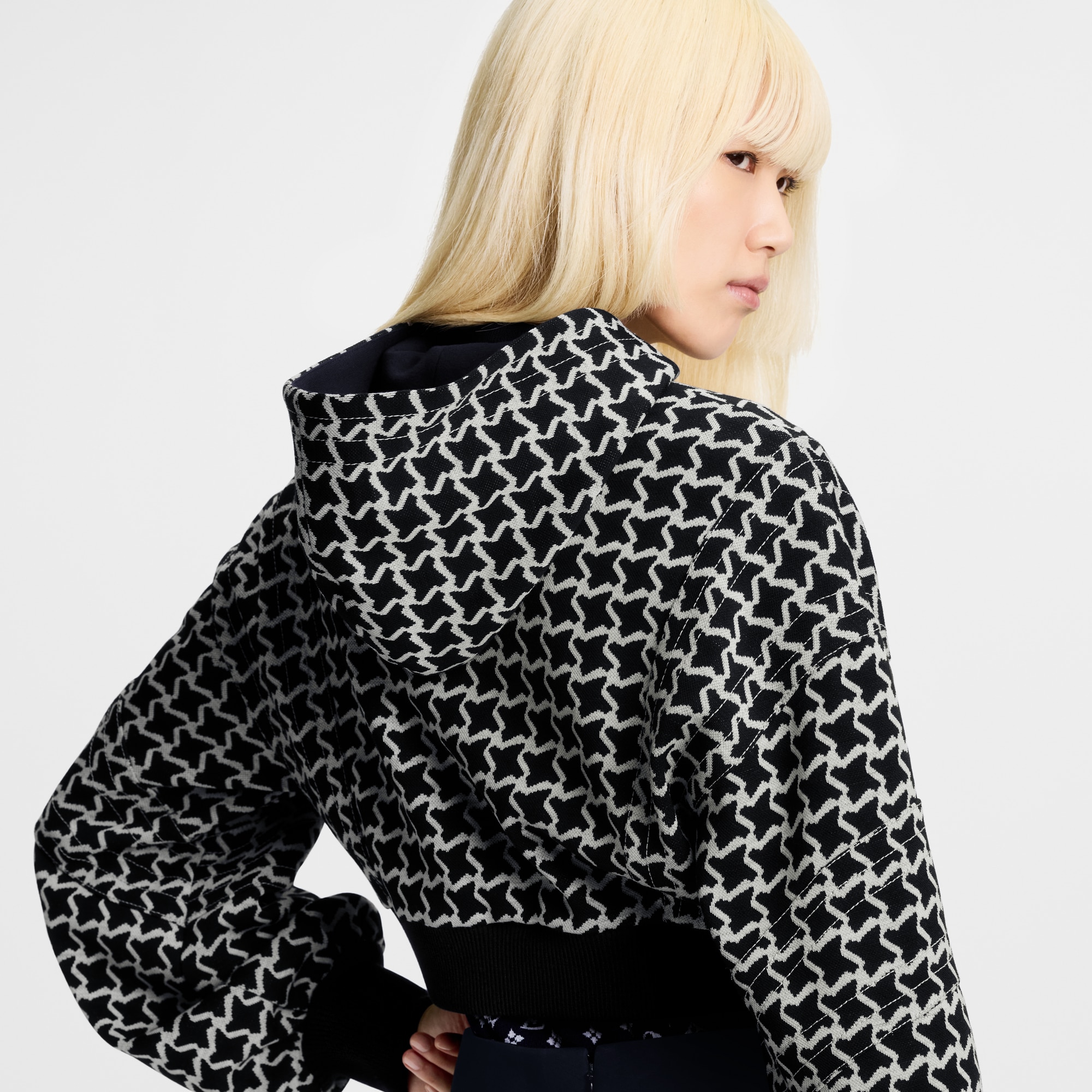 Cropped Honeycomb Jacquard Bomber Jacket  in Wanita