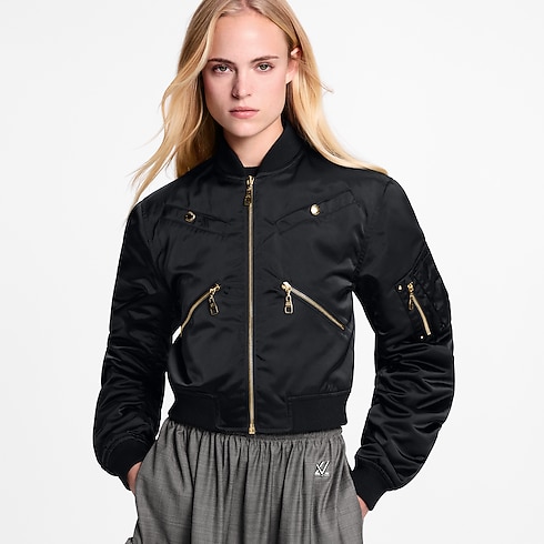 Cropped Ruched-Sleeve Bomber Jacket in Wanita's Pakaian Mantel dan Jaket collections by Louis Vuitton (Perbesar produk)