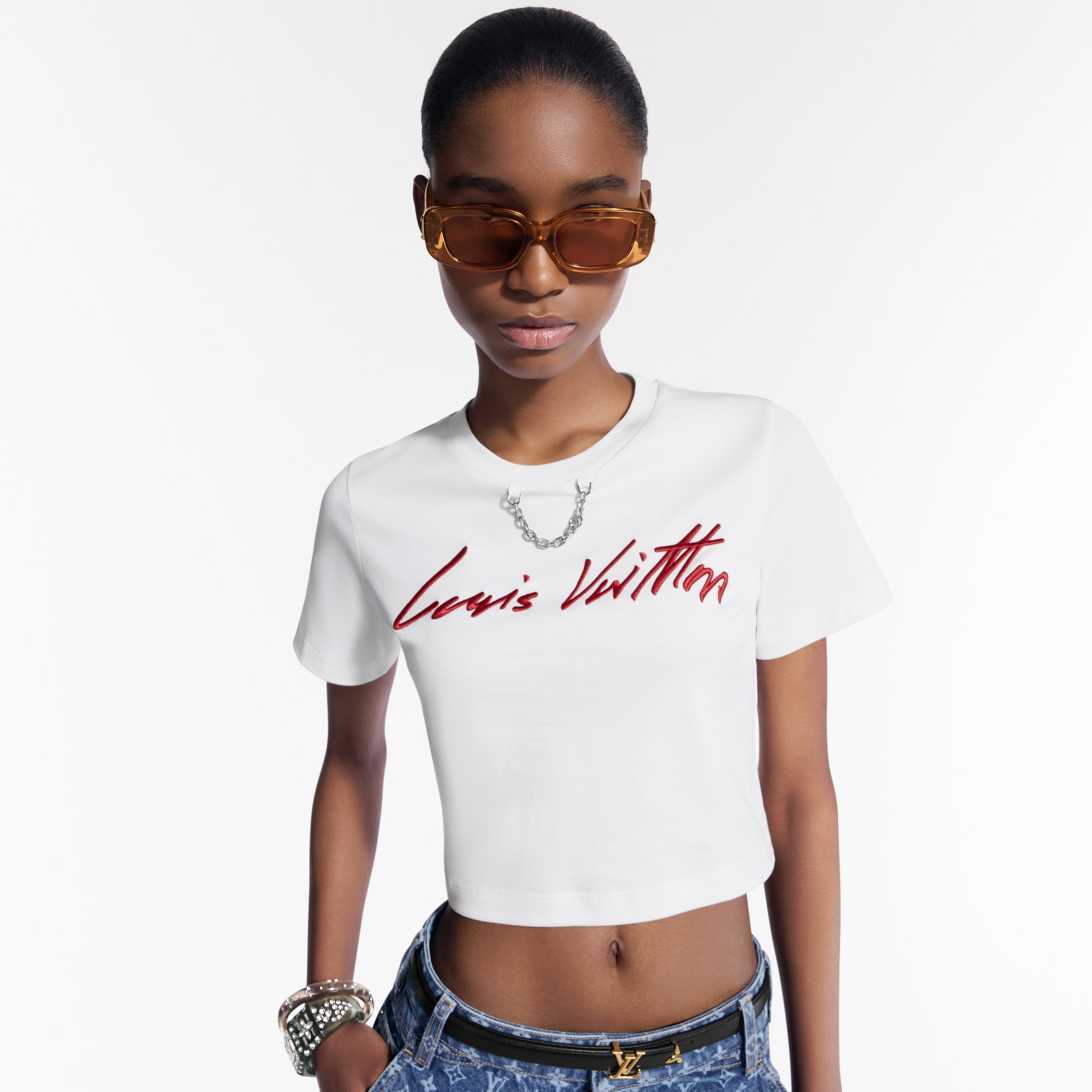 Cursive Signature Crop Top   in Women
