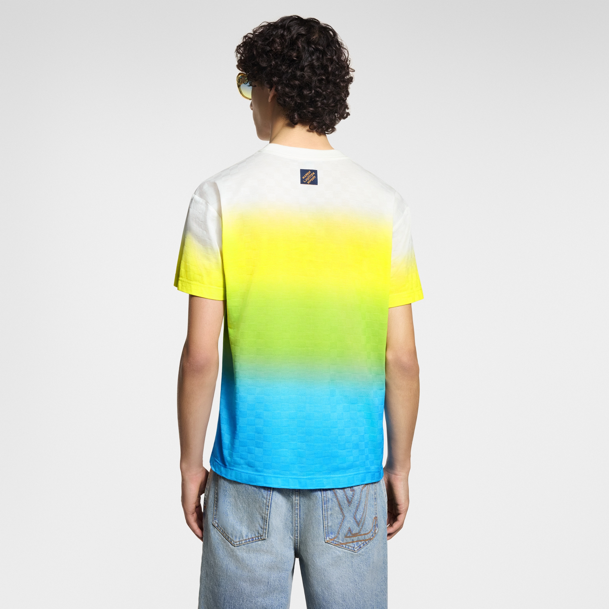 Damier Gradient Jacquard Cotton T-Shirt  in Pria