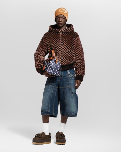 Damier Intarsia Zipped Mink Hoodie in Men's Ready-to-Wear All Ready-to-Wear collections by Louis Vuitton