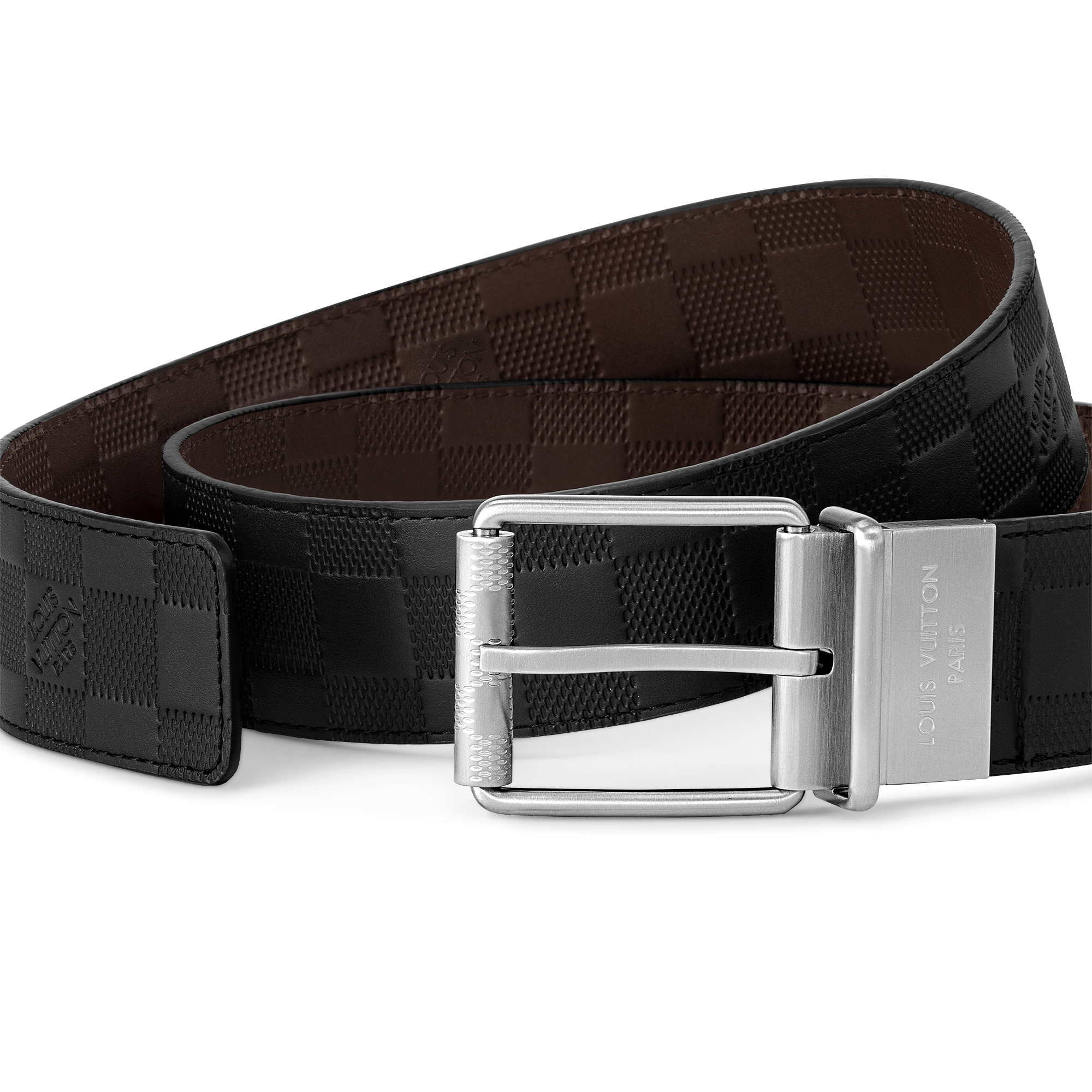 Damier Print 40mm Reversible Damier Infini Leather in Pria