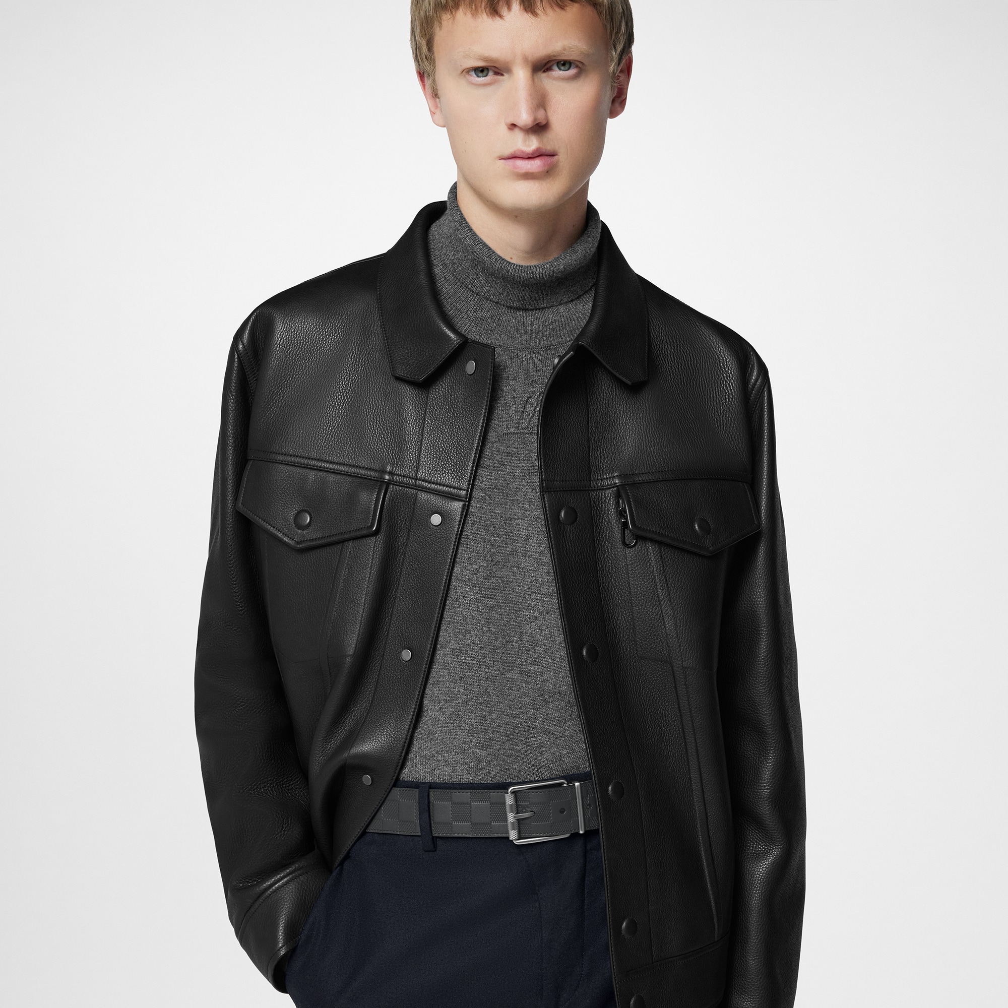 Damier Print 40mm Reversible Damier Infini Leather in Pria