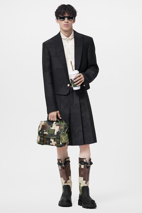 ダミエシルクウールミックスクロップダンディジャケット メンズ Discontinued Product