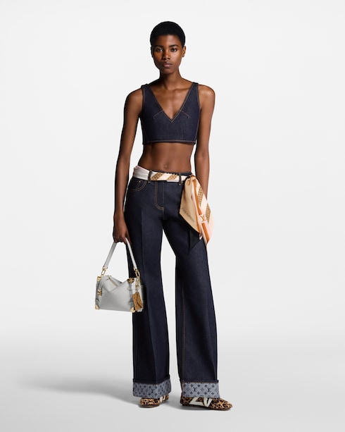 デニム Vネッククロップトップ ウィメンズ ウェア(洋服)