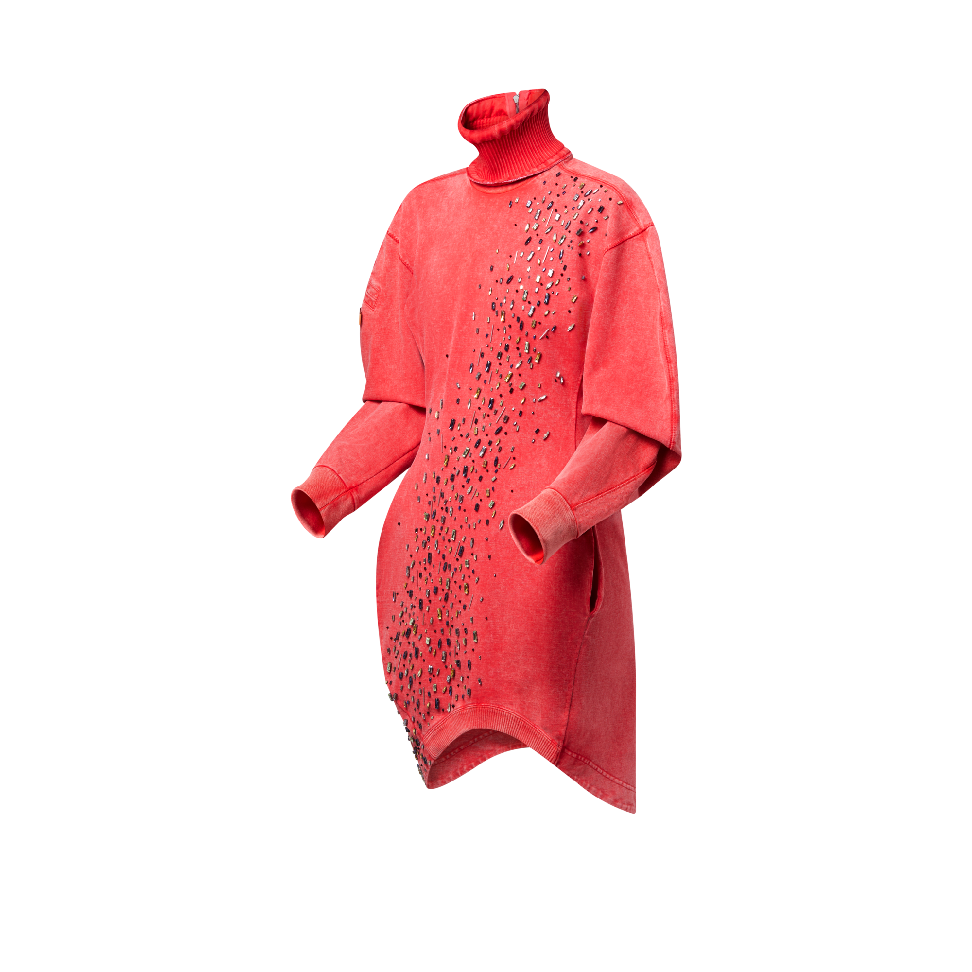 Emb L/S Dress Asymmetrical Hem  in Wanita