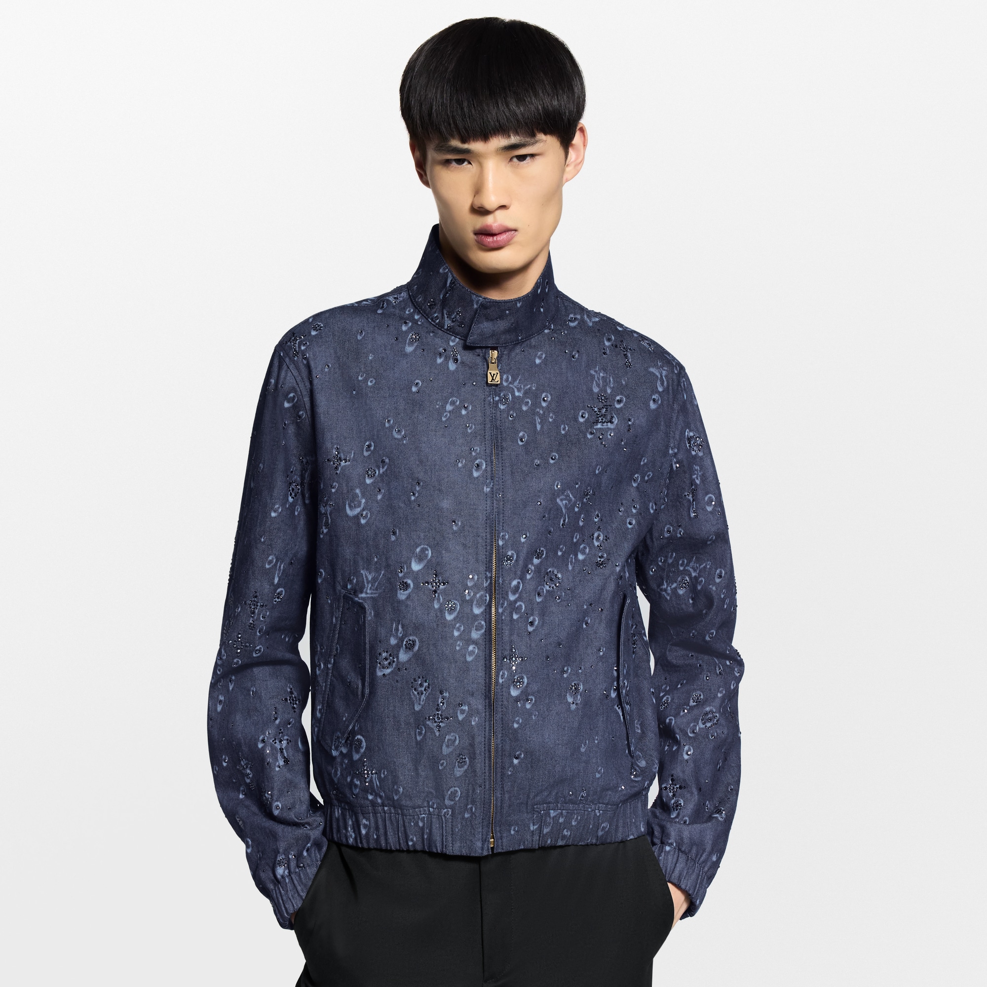 Embellished Denim Harrington Jacket  in Pria