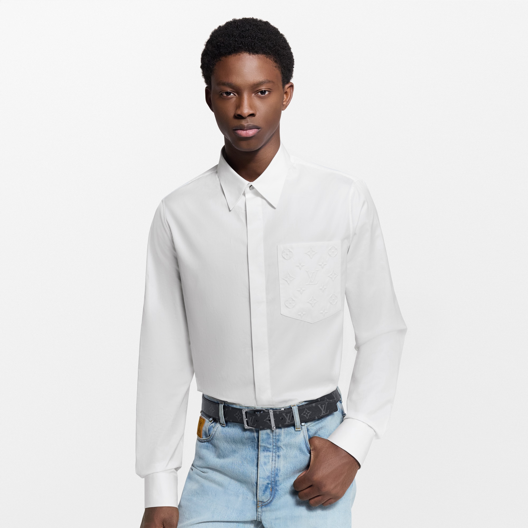Embossed Pocket Long-Sleeved Shirt  in Pria