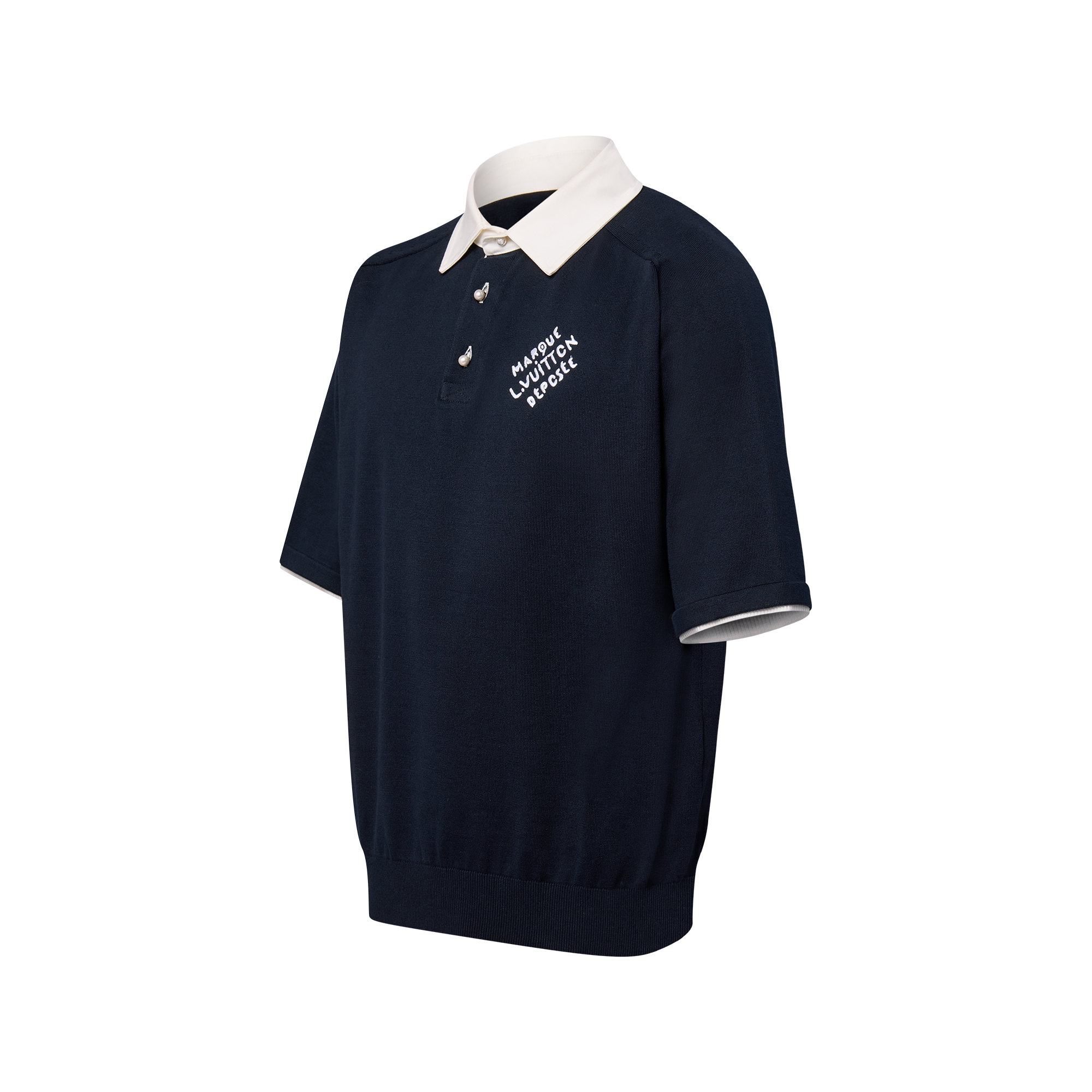 Embroidered Short-Sleeved Cotton Blend Polo Shirt  in Pria
