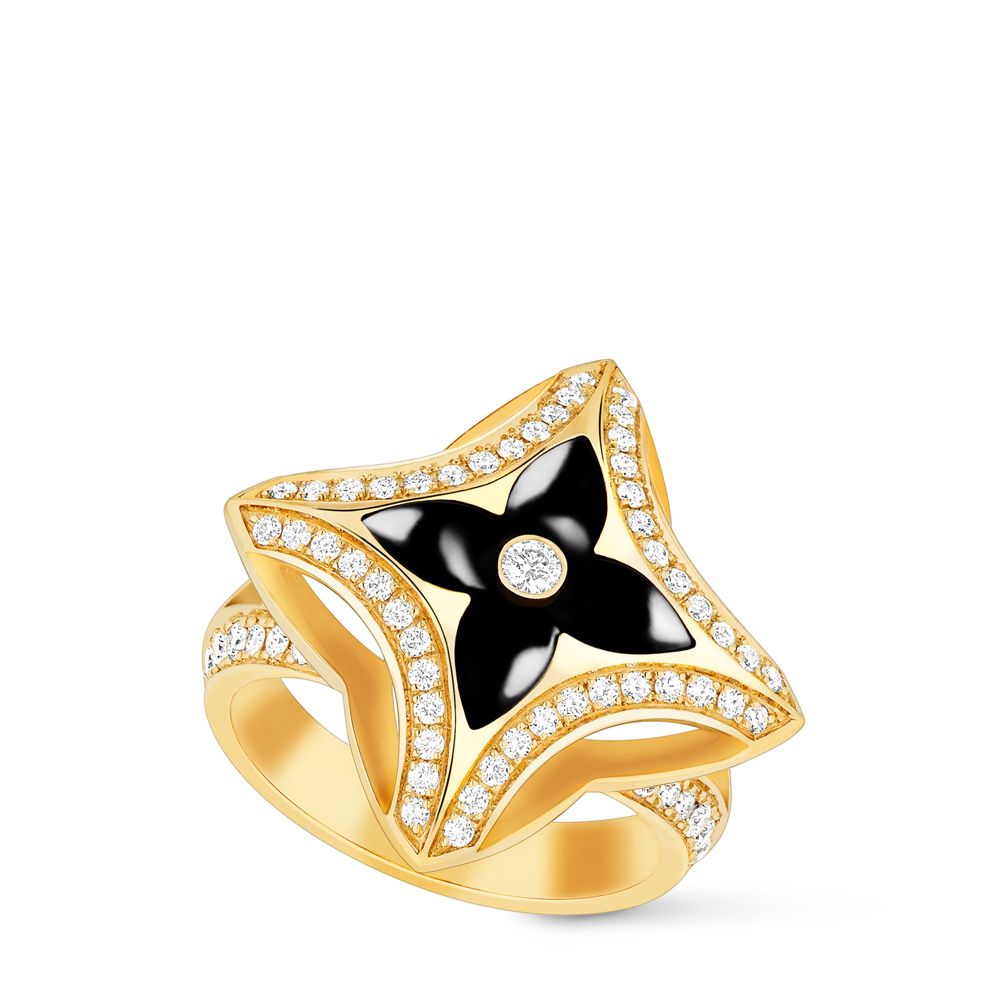 Ever Blossom Ring, Yellow Gold, Onyx & Diamonds  in Perhiasan
