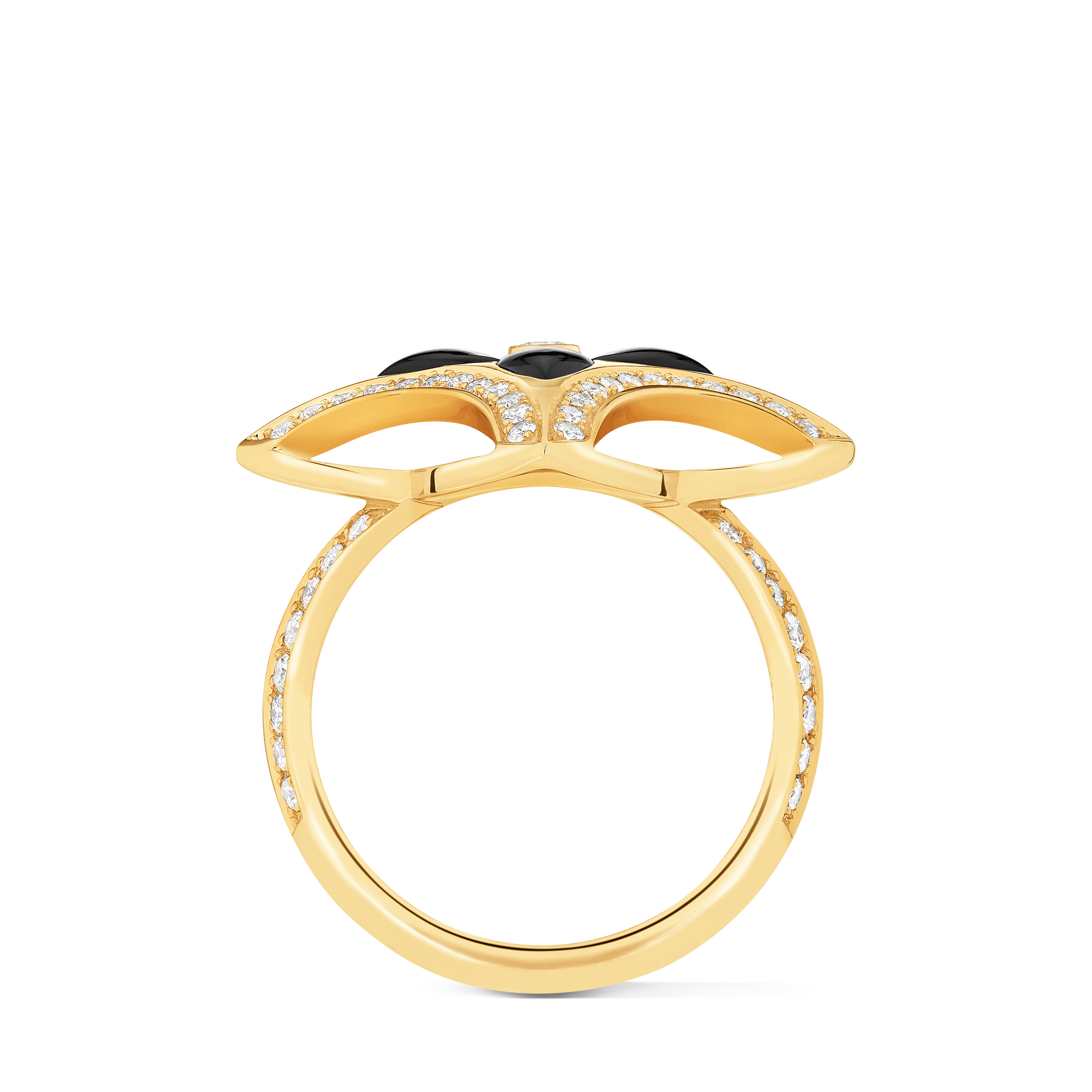 Ever Blossom Ring, Yellow Gold, Onyx & Diamonds  in Perhiasan