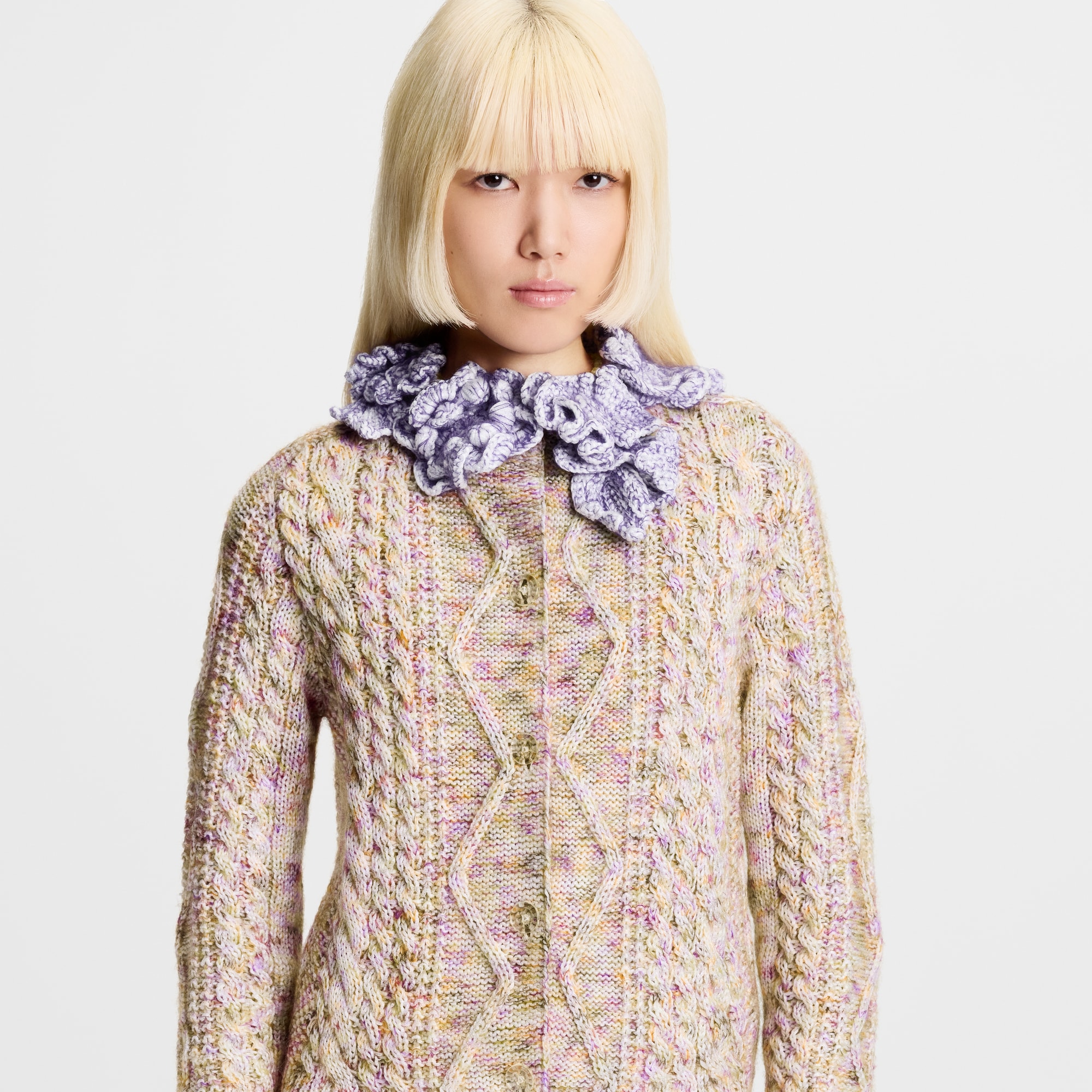 Knitted Flower Collar Cardigan  in Wanita