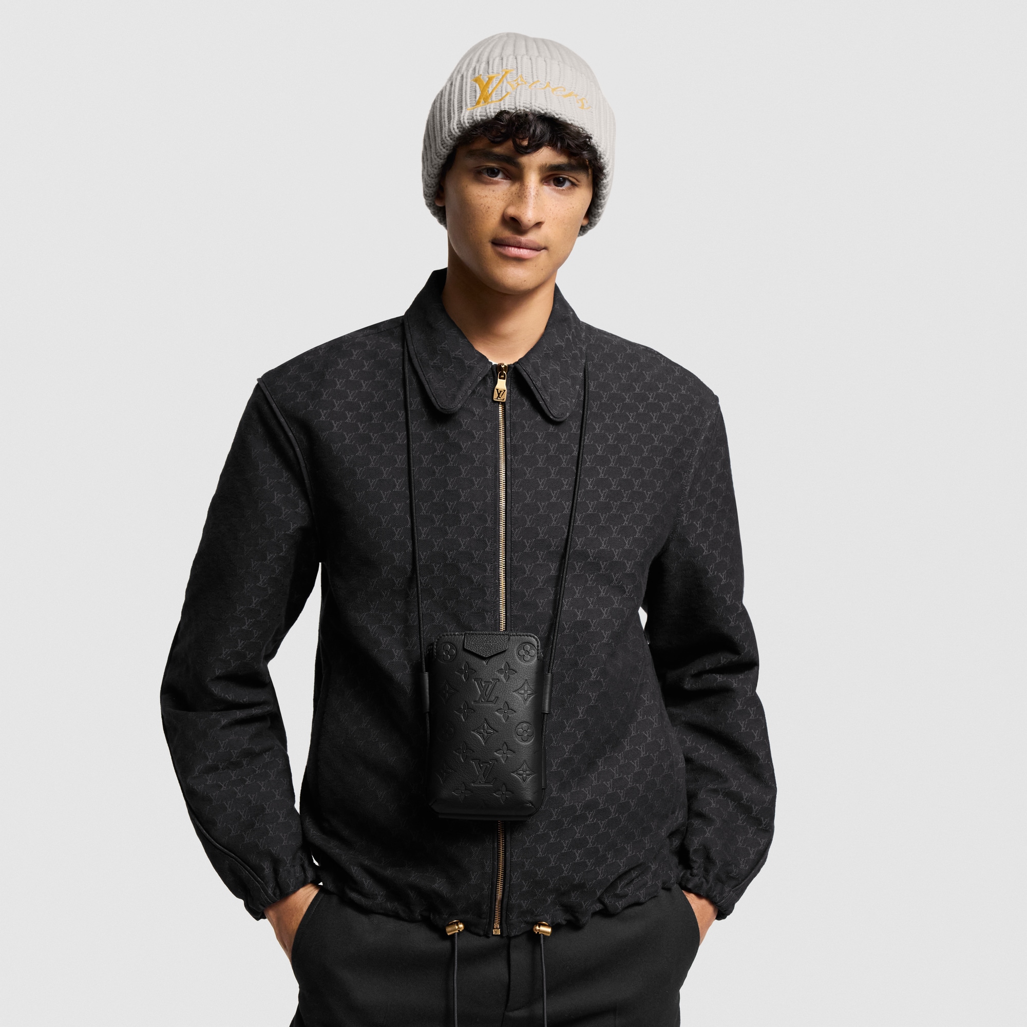 Lace Up Pouch Monogram Shadow Leather in Pria