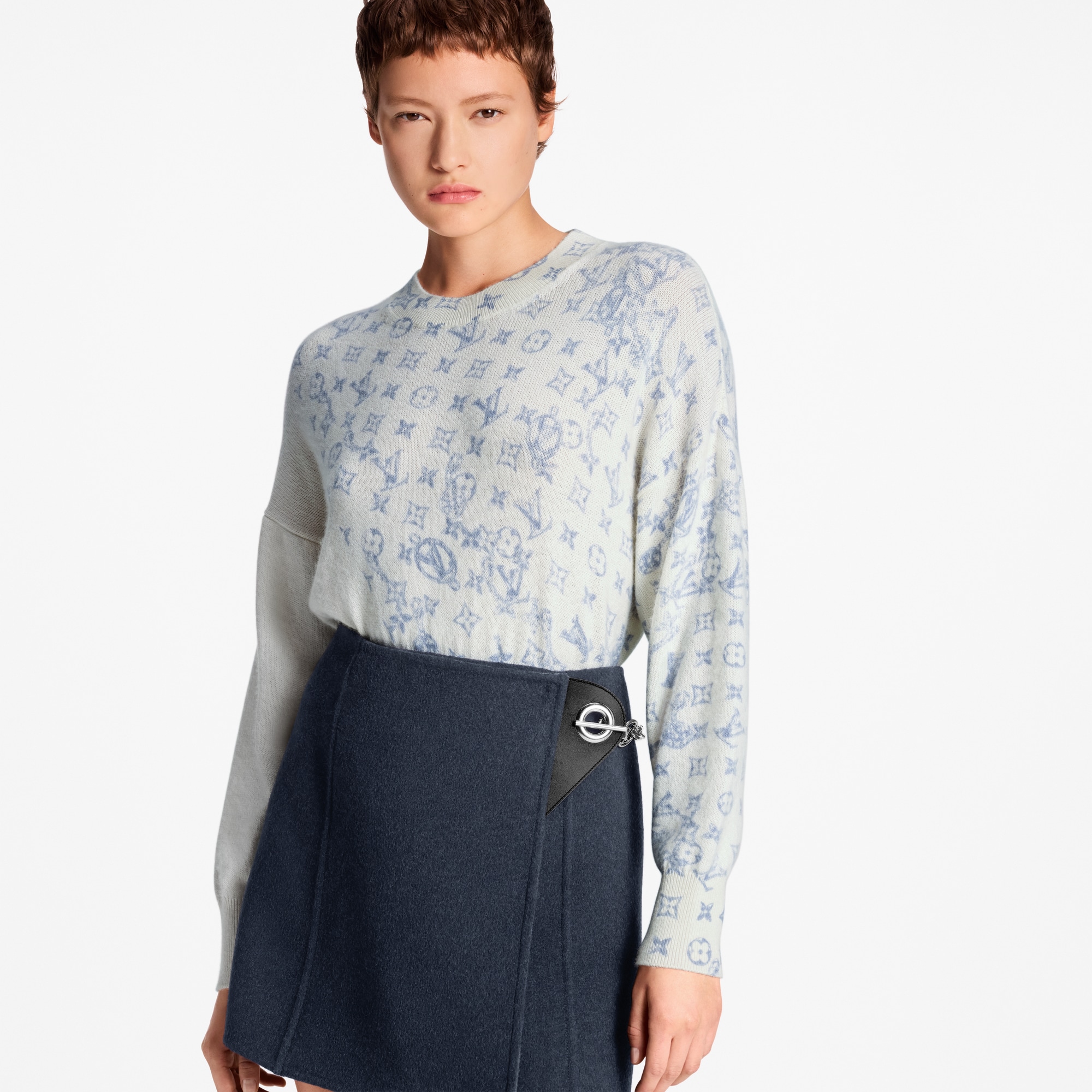 Layered Monogram Print Pullover  in Wanita