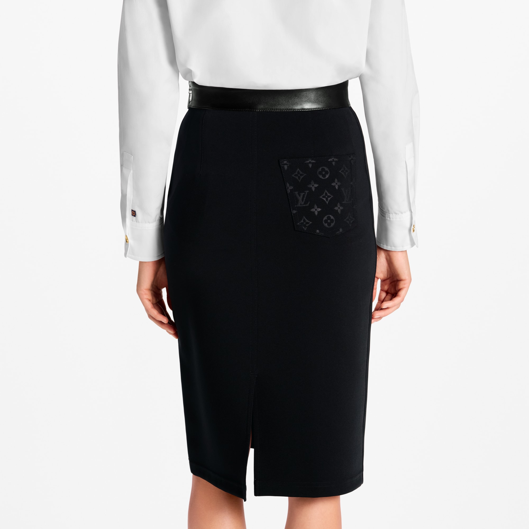 Leather Accent Technical Jersey Skirt  in Wanita