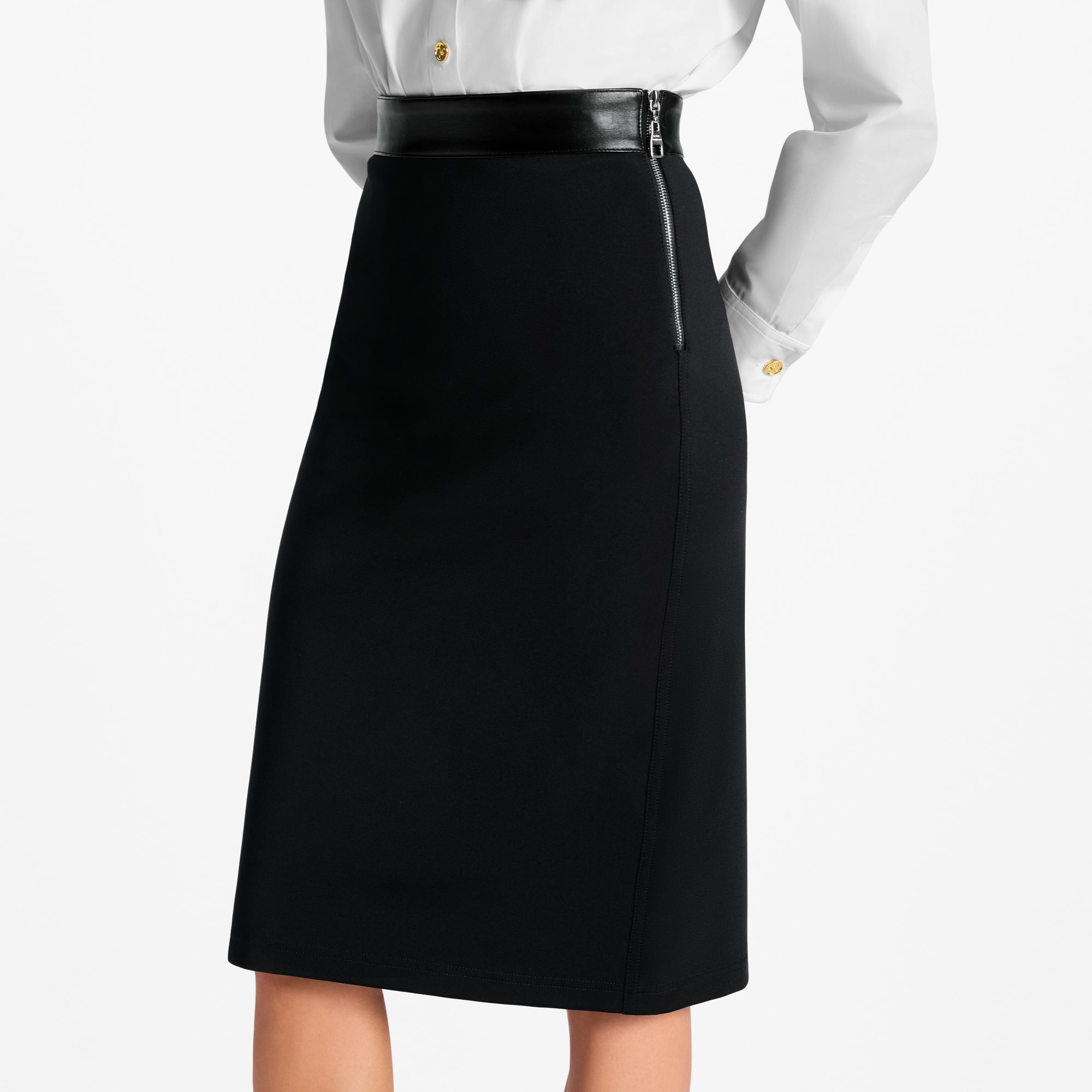 Leather Accent Technical Jersey Skirt  in Wanita