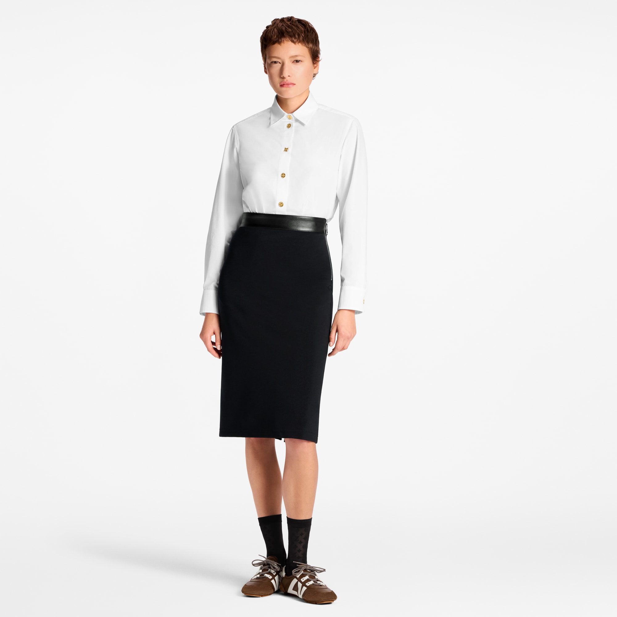 Leather Accent Technical Jersey Skirt  in Wanita