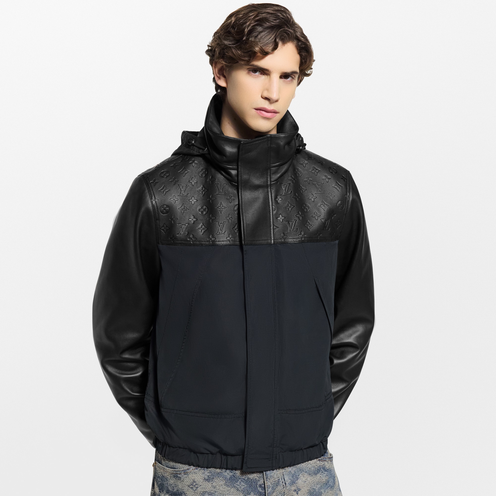 Leather Mix Windbreaker  in Pria
