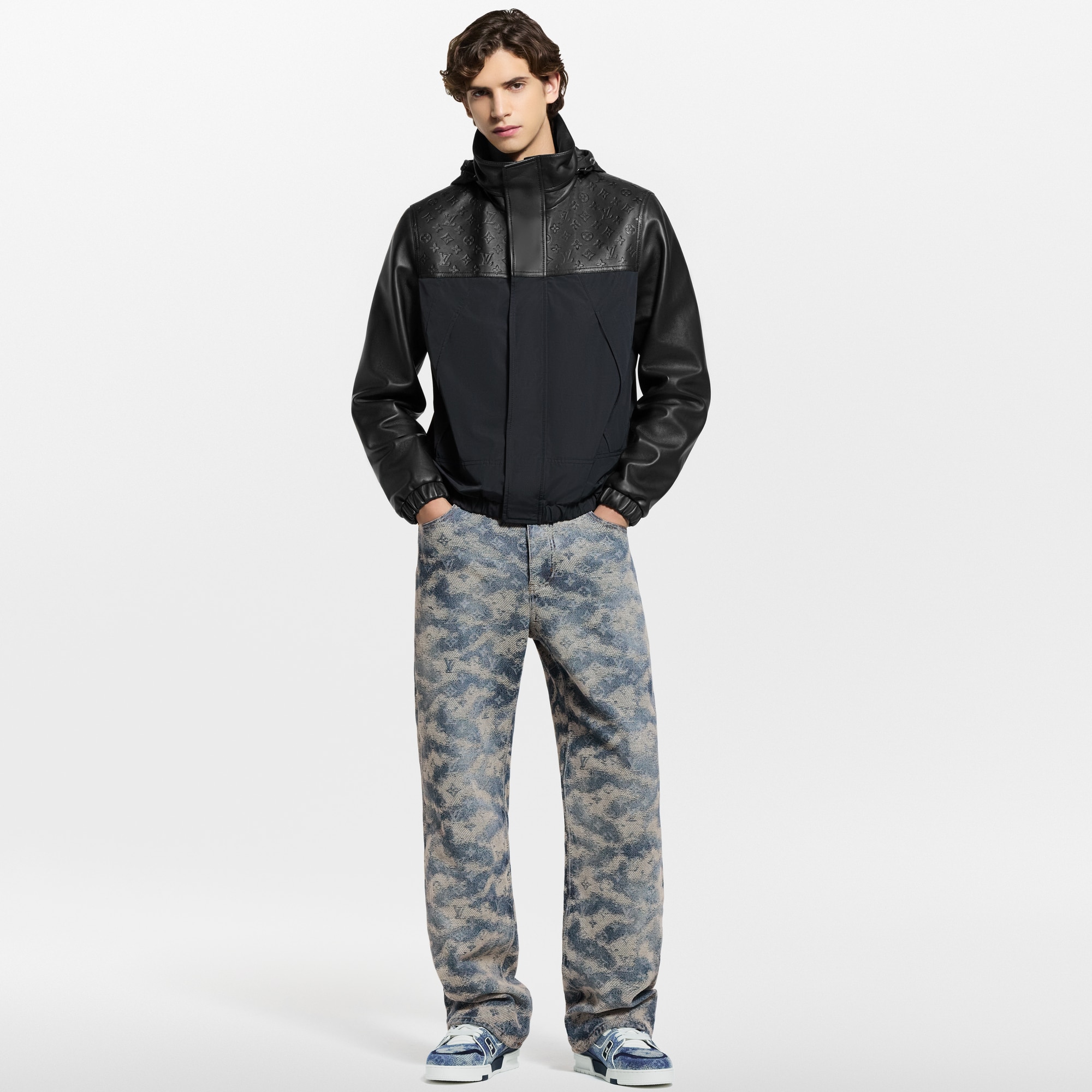 Leather Mix Windbreaker  in Pria