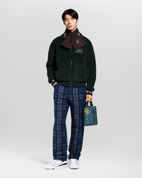 レザーパッチフリースブルゾン メンズ ウェア(洋服)