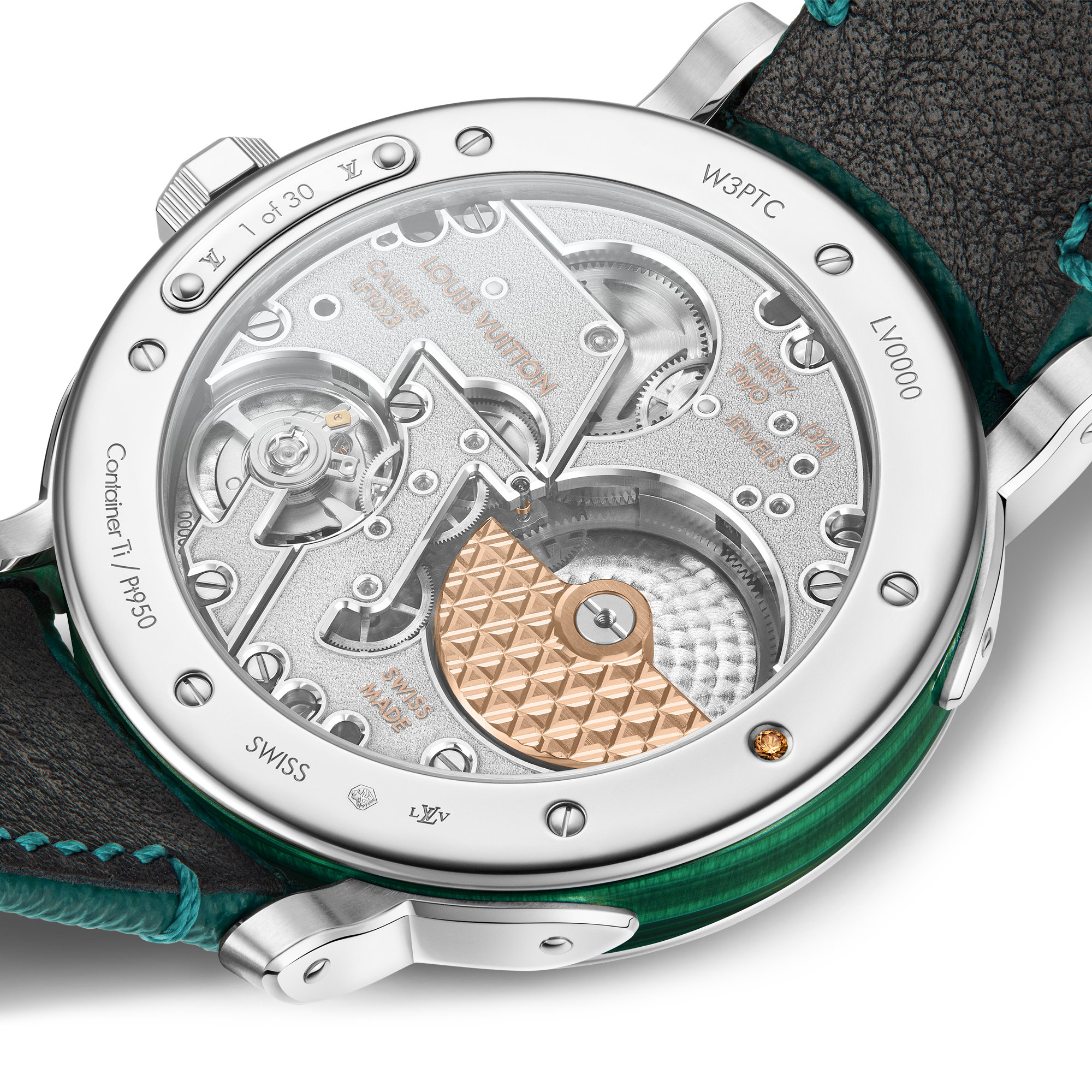 Louis Vuitton Escale, Automatic, 40mm, Platinum dan Malachite  in Jam Tangan