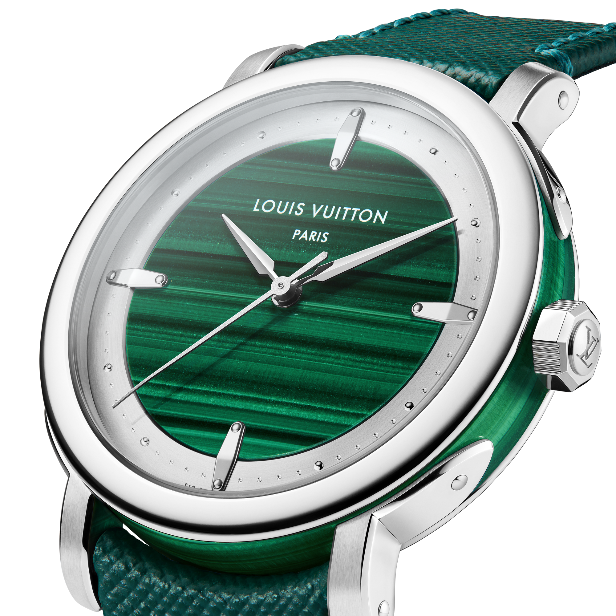 Louis Vuitton Escale, Automatic, 40mm, Platinum dan Malachite  in Jam Tangan