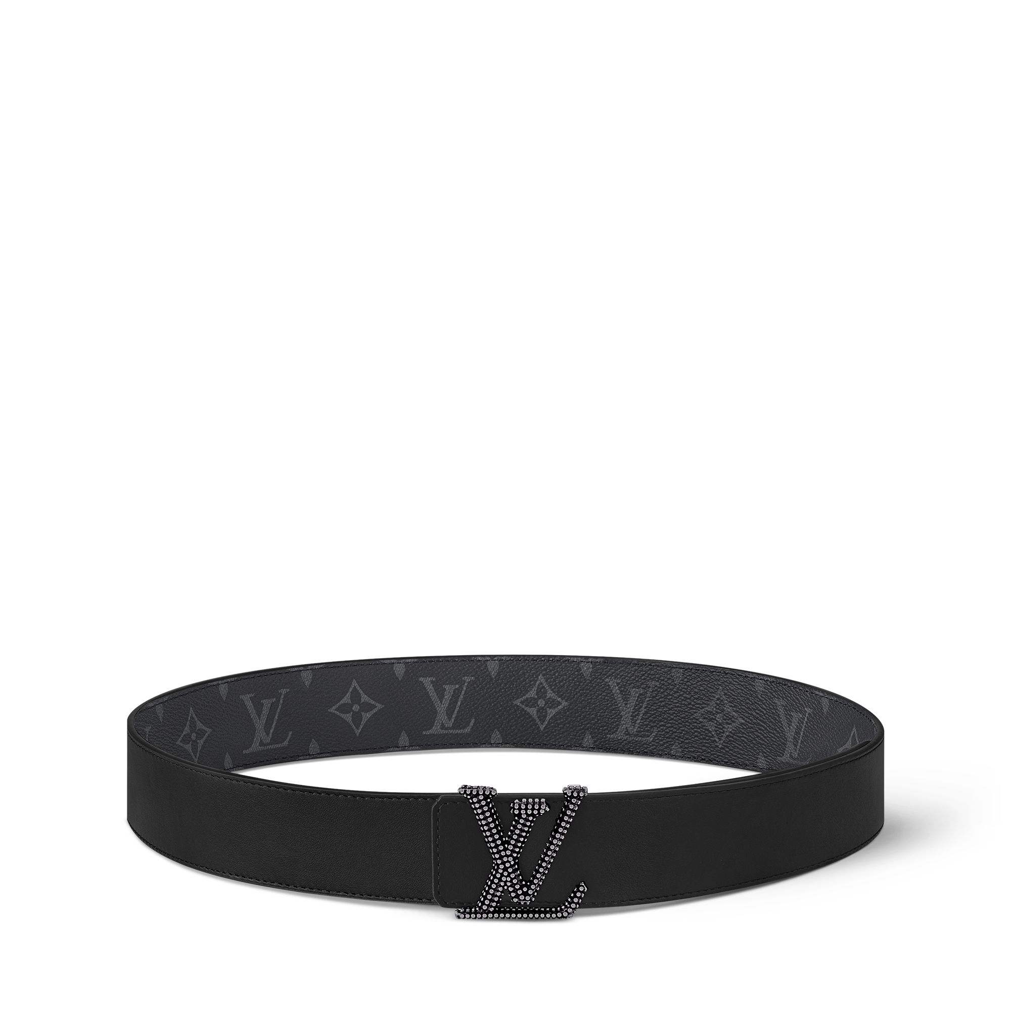 LV Initiales Studs 40mm Reversible Belt Monogram Eclipse in Pria