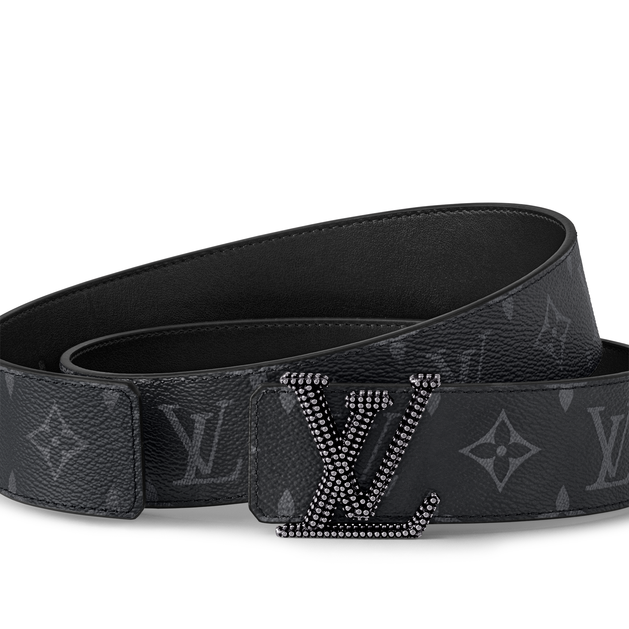 LV Initiales Studs 40mm Reversible Belt Monogram Eclipse in Pria