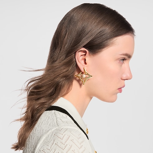 LV Pearly Flower Earrings cropped worn view