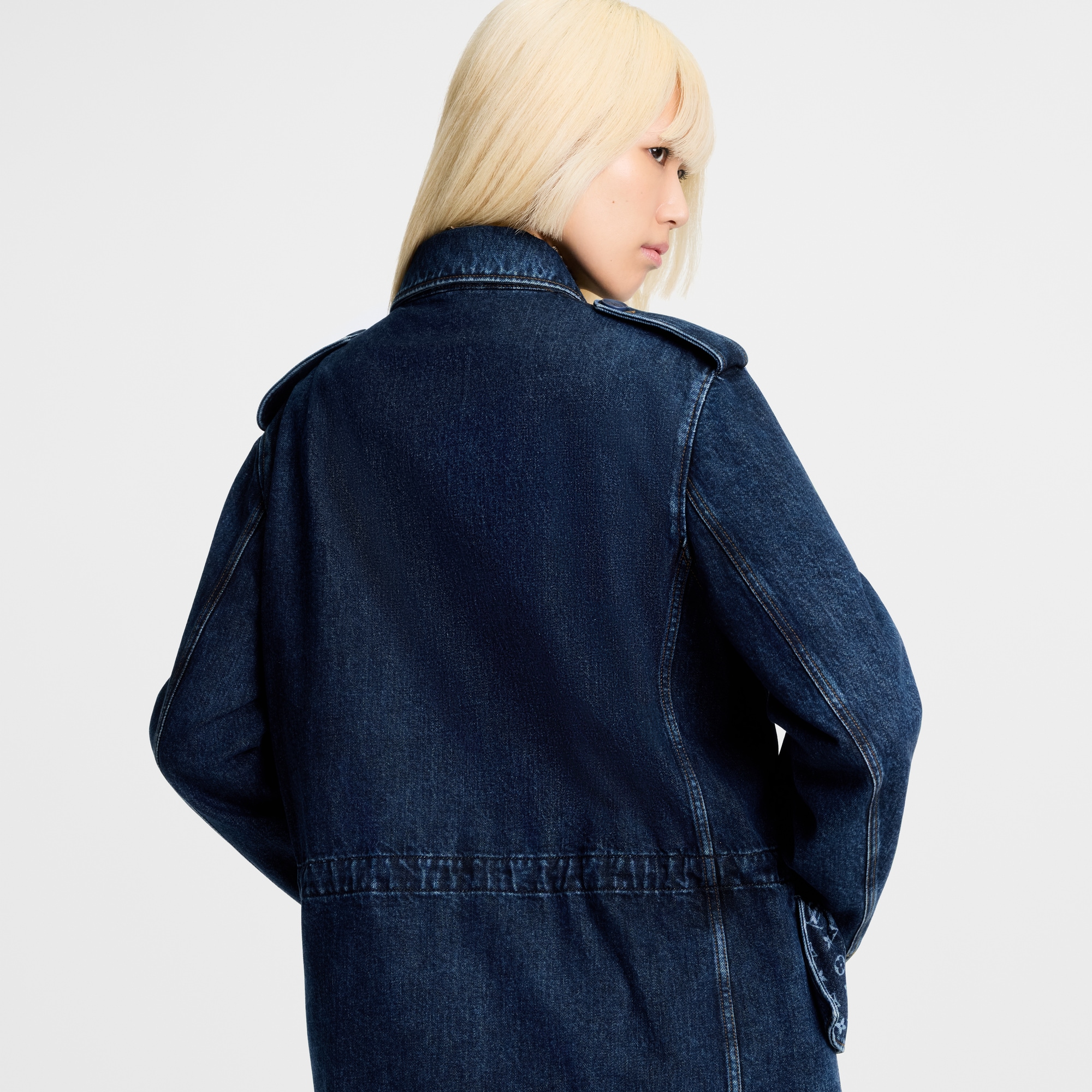 Monogram Accent Raw Denim Safari Jacket  in Wanita