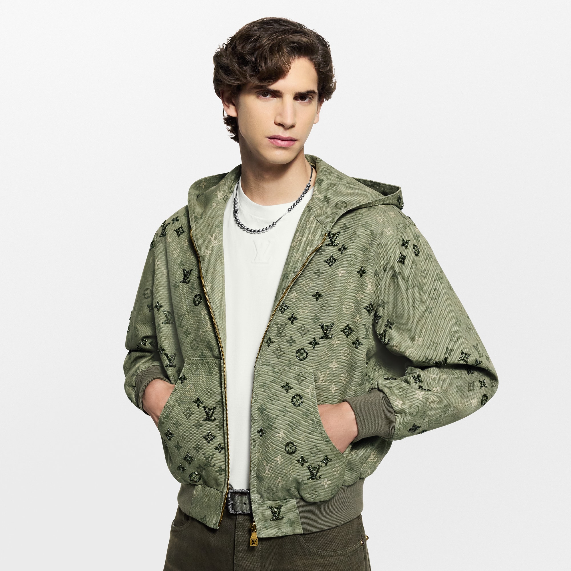 Monogram Embellished Hooded Blouson  in Pria