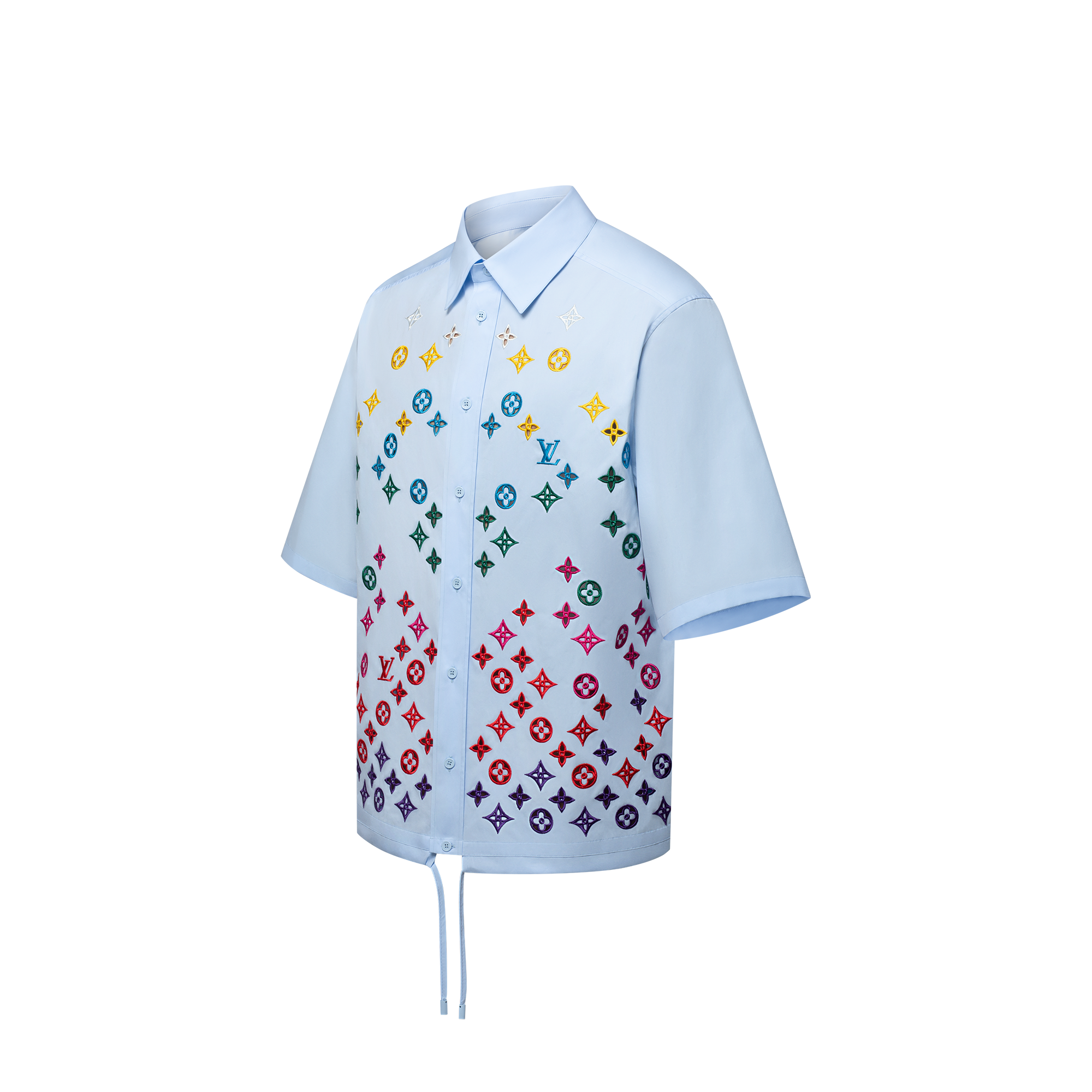 Monogram Flowers Embroidered Short-Sleeved Shirt  in Pria
