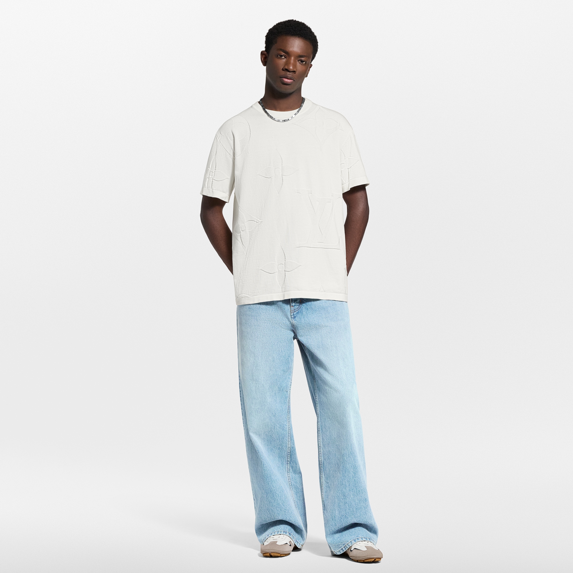 Monogram Short-Sleeved Cotton Crewneck  in Pria