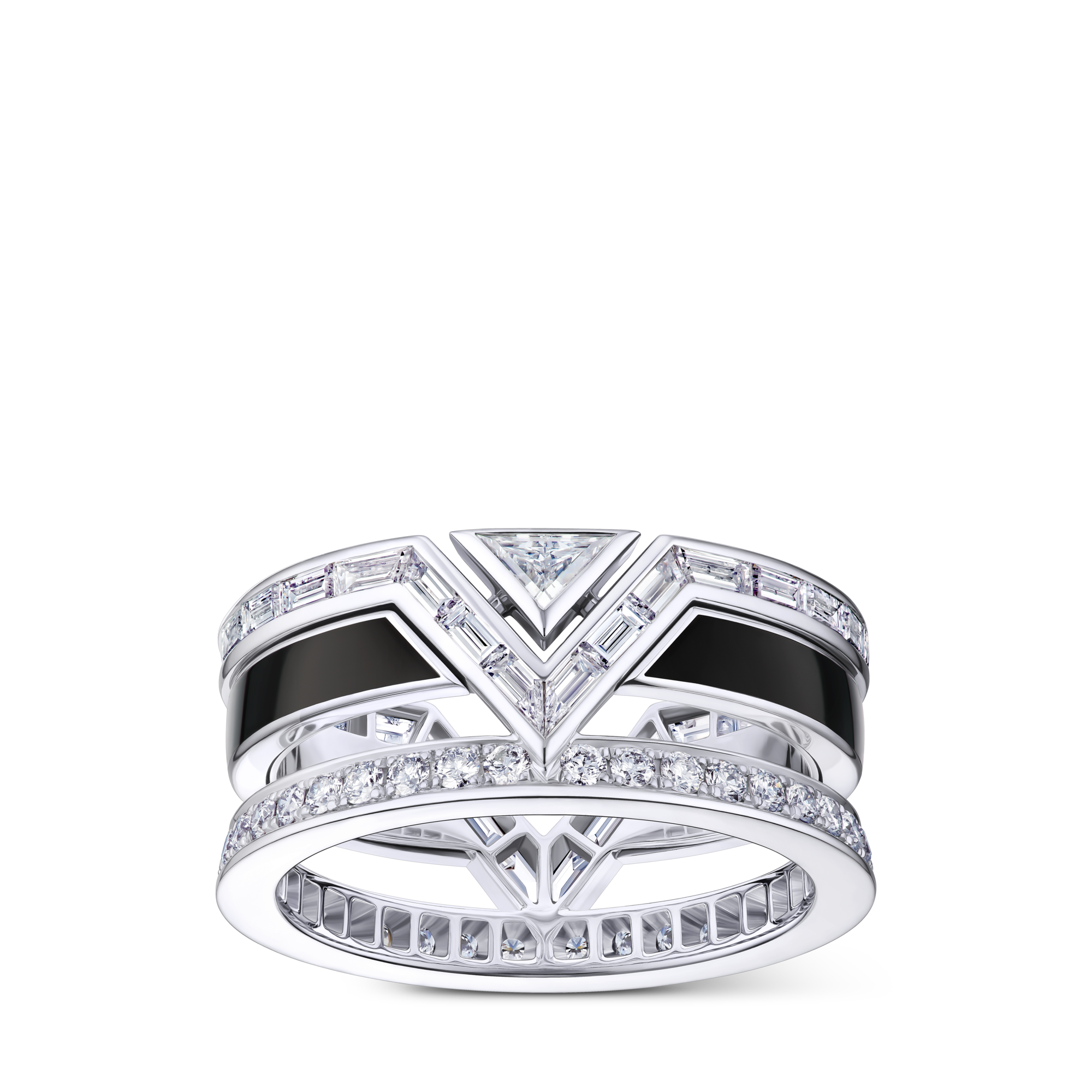 Pure V Ring, White Gold, Black Lacquer and Diamonds  in Perhiasan