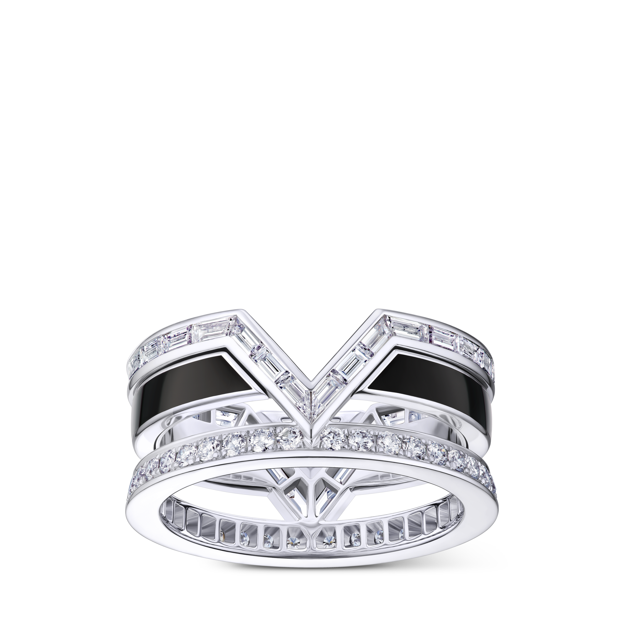 Pure V Ring, White Gold, Black Lacquer and Diamonds  in Perhiasan