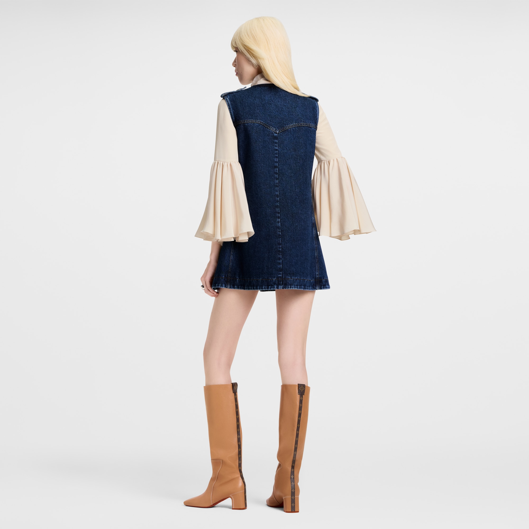 Raw Denim Zip-Up Dress  in Wanita