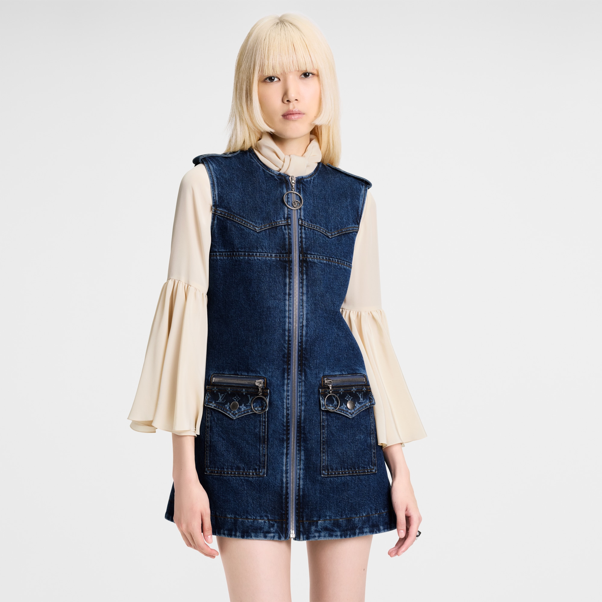 Raw Denim Zip-Up Dress  in Wanita