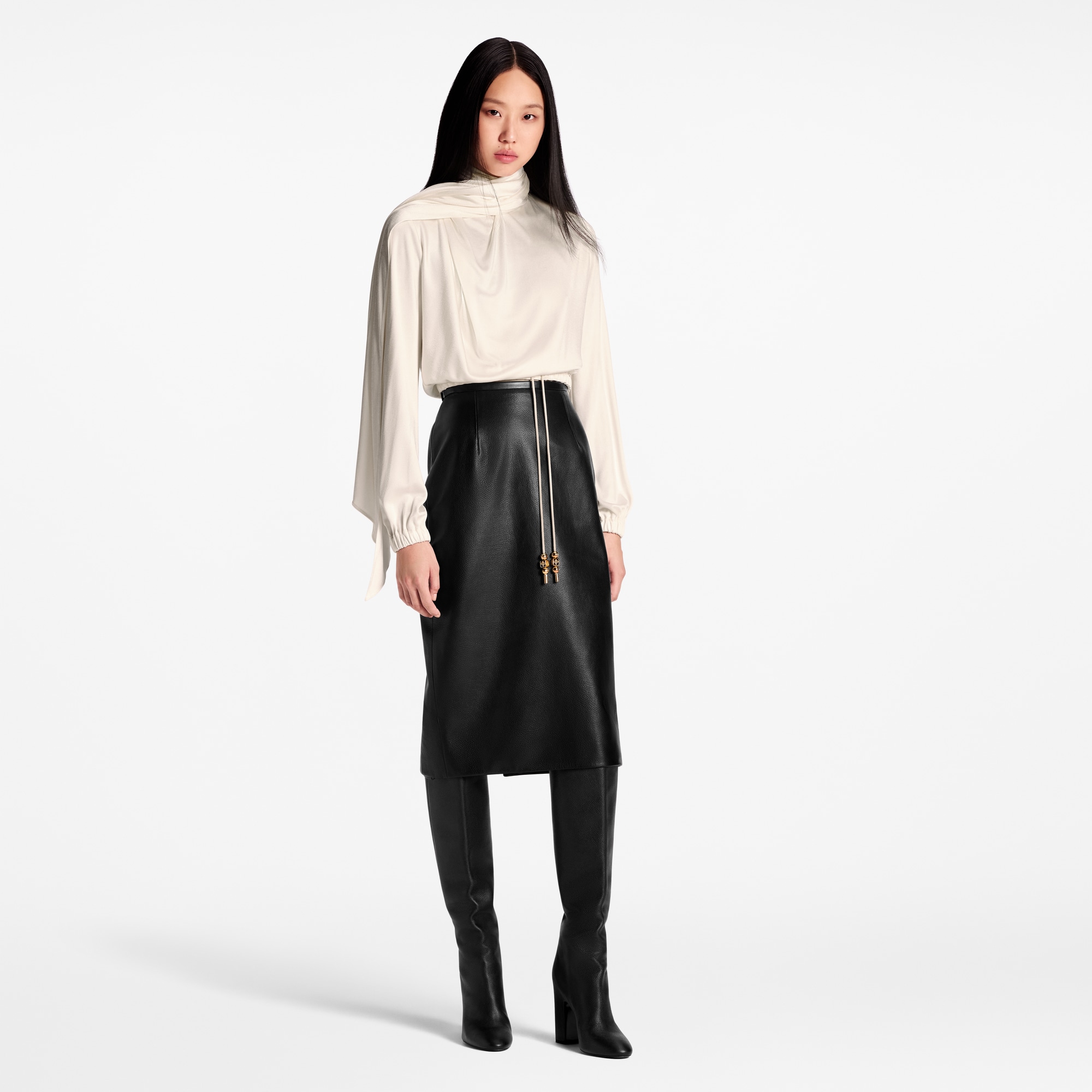 Scarf Collar Long-Sleeved Top  in Wanita