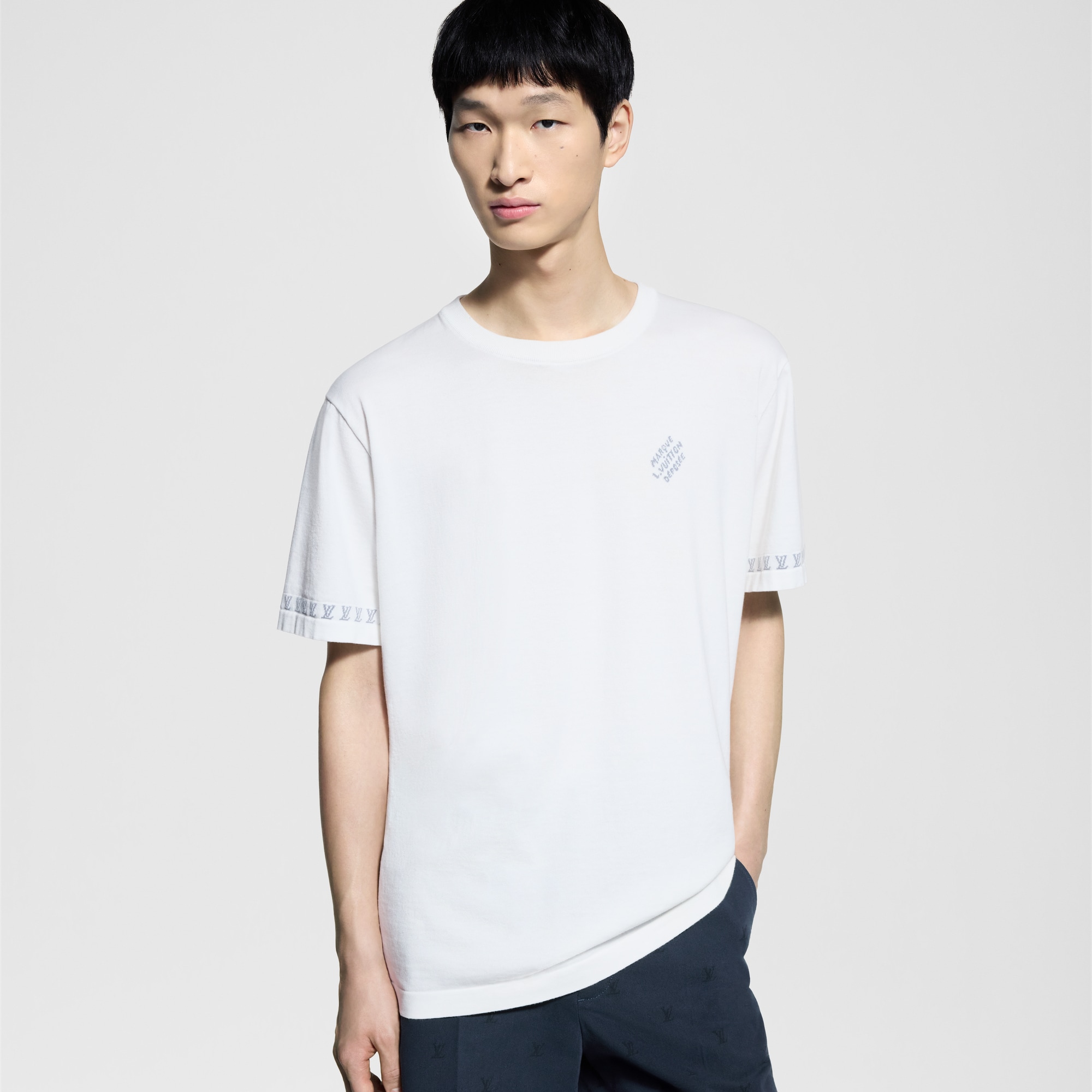 Short-Sleeved Cotton Crewneck  in Pria