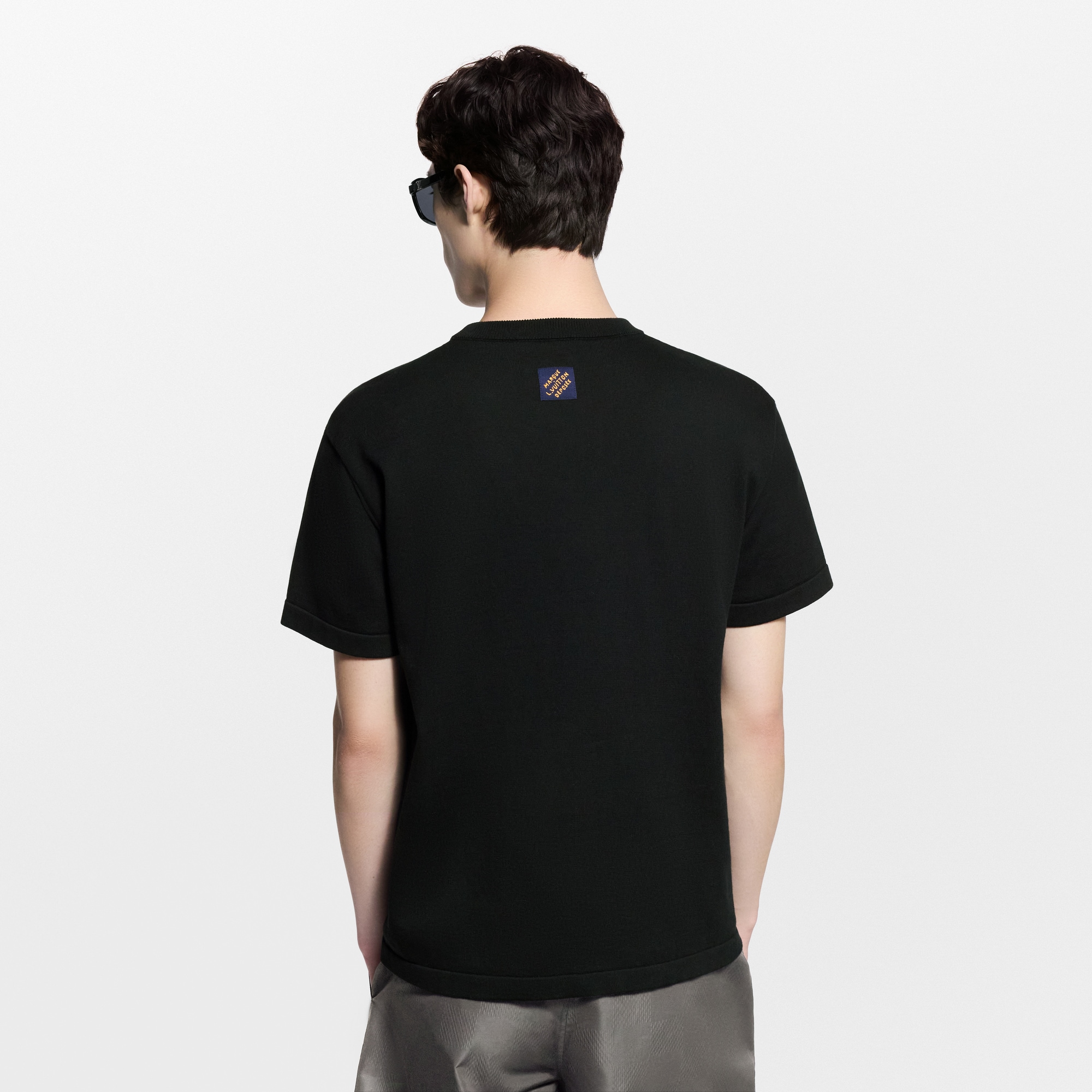 Short-Sleeved Intarsia Crewneck  in Pria