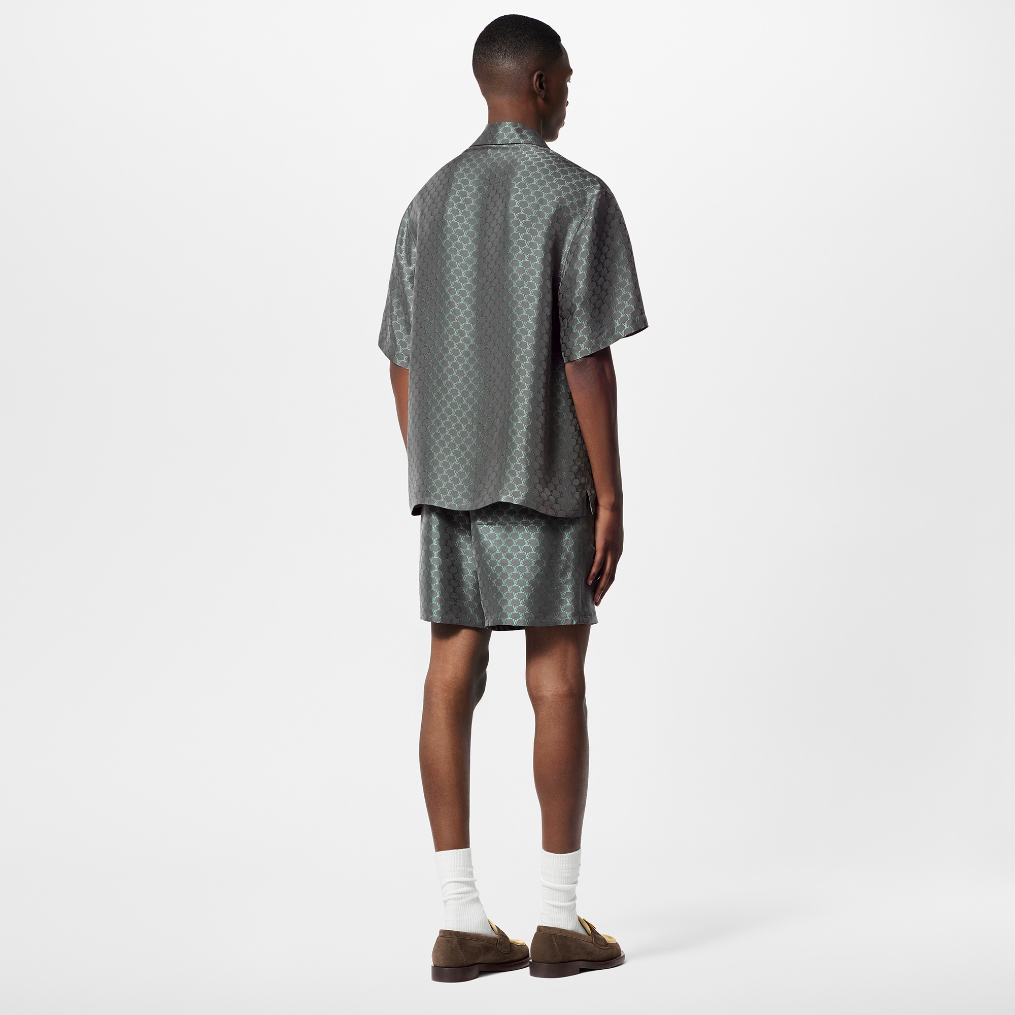 Short-Sleeved Jacquard Silk-Blend Shirt  in Pria