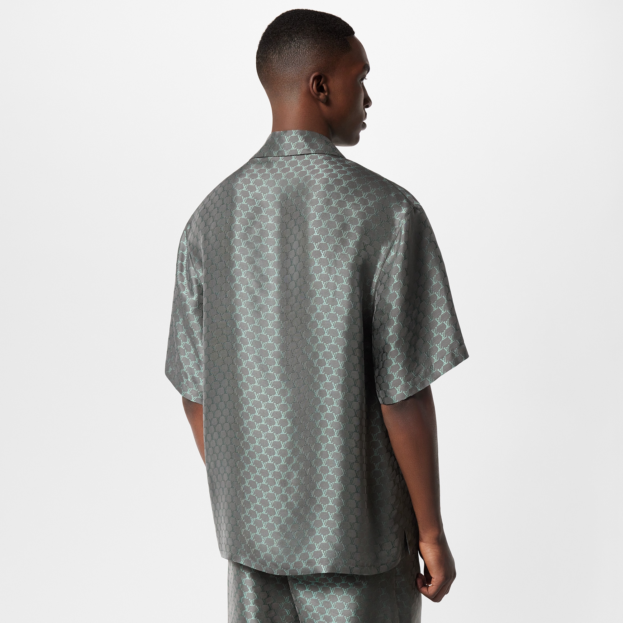 Short-Sleeved Jacquard Silk-Blend Shirt  in Pria