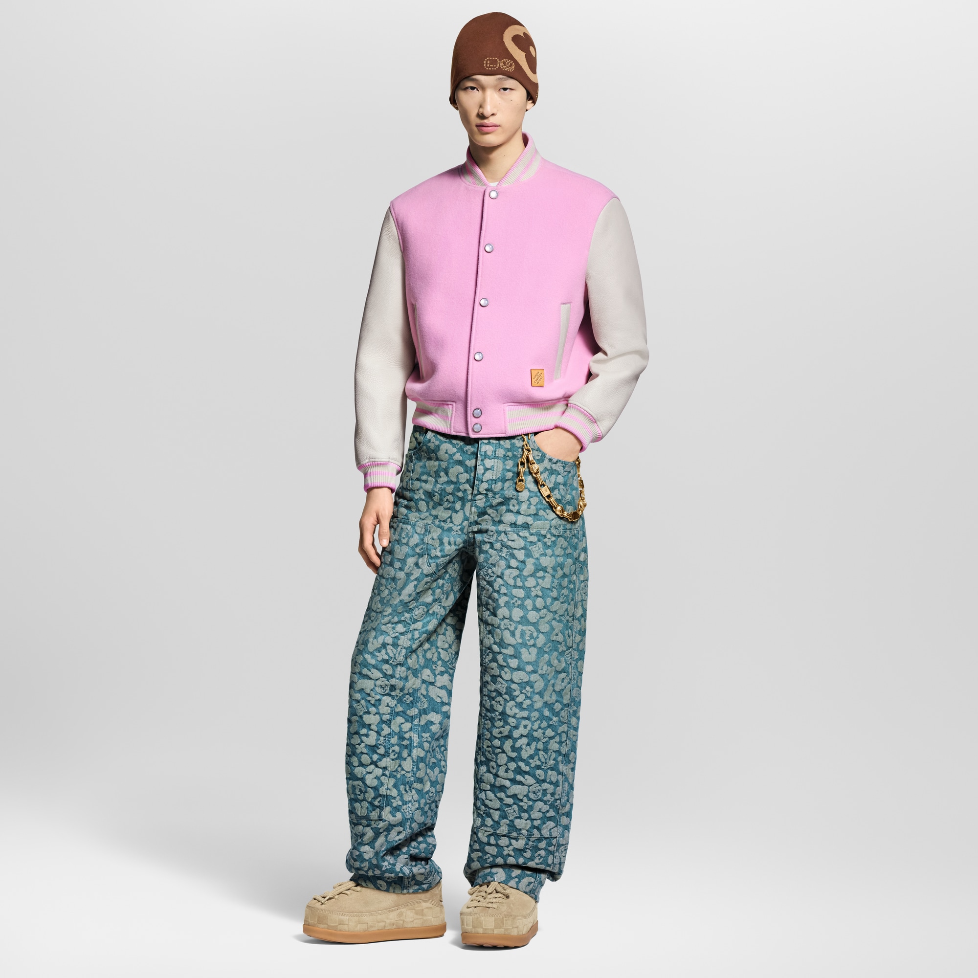 Signature Leather Varsity Jacket  in Pria