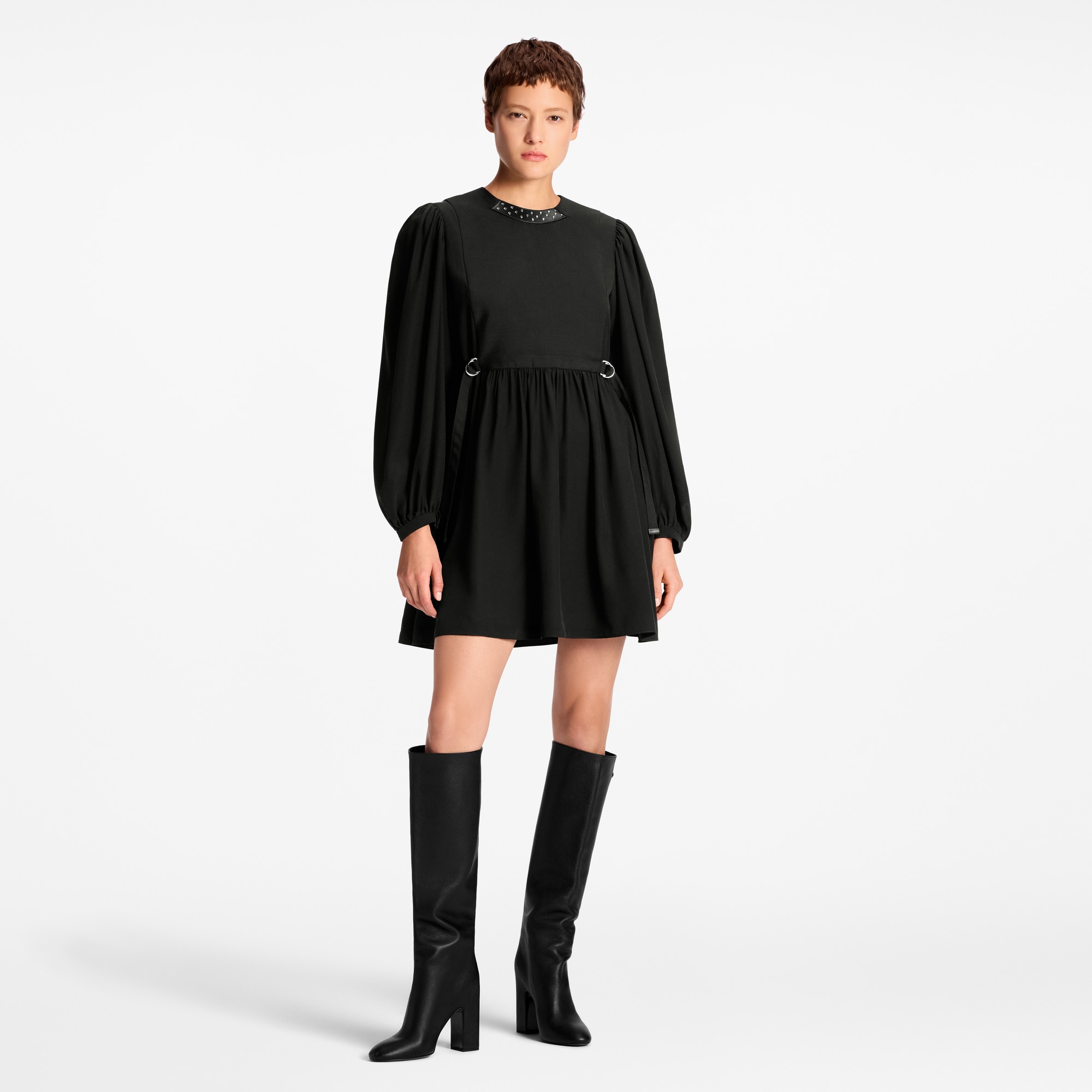 Stud Collar Long-Sleeved Dress  in Wanita