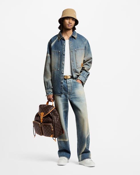 Sunfaded Effect Denim Long-Sleeved Shirt in Pria's Pakaian Kemeja collections by Louis Vuitton