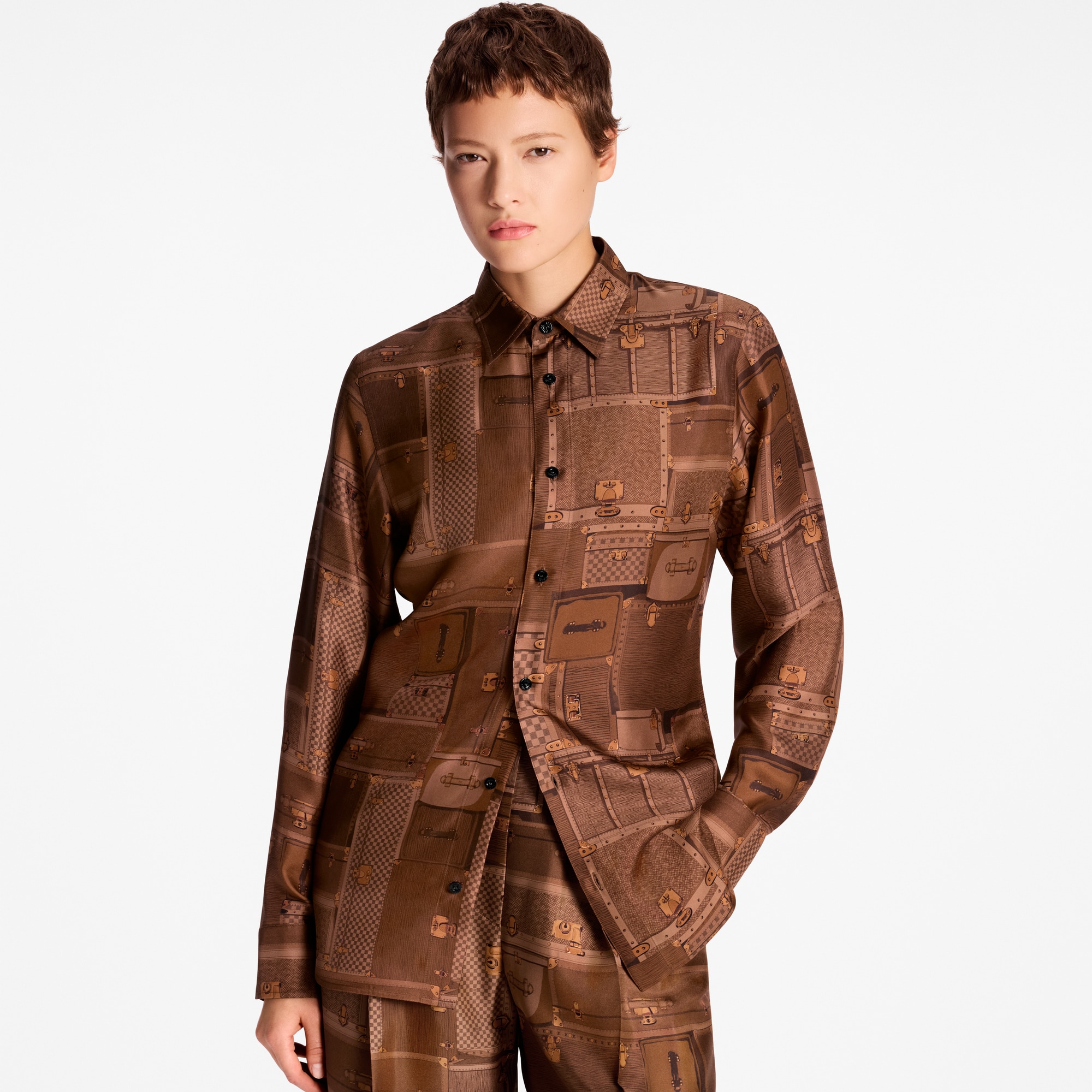 Trunk Print Silk Shirt  in Wanita