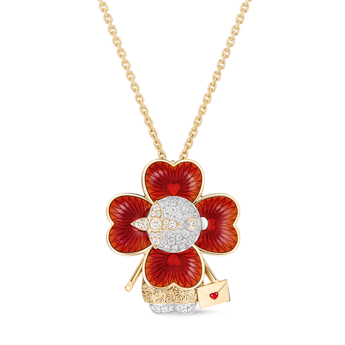 Vivienne Heart Pendant, White Gold, Yellow Gold, Enamel, Lacquer and Diamonds front view